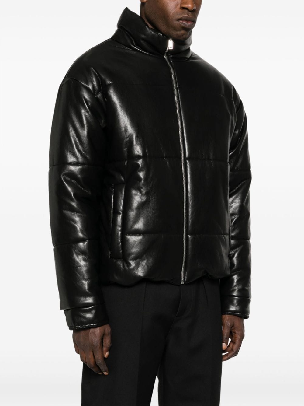 Marron faux-leather puffer jacket - 3