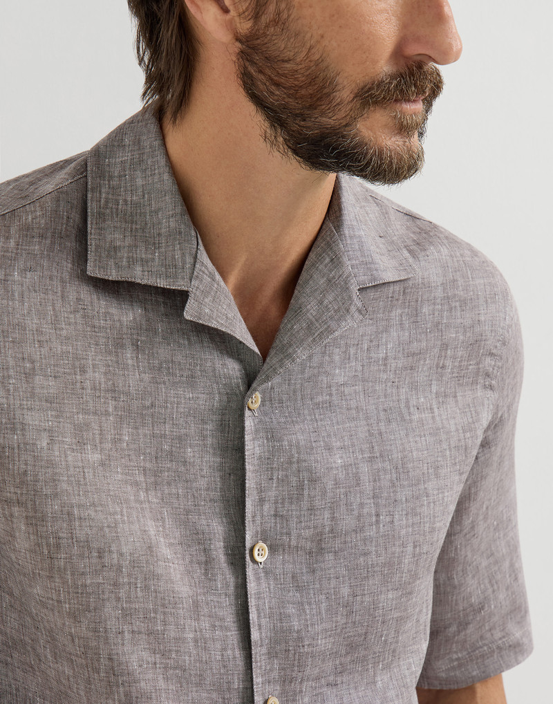 Linen easy fit short sleeve shirt with camp collar 5