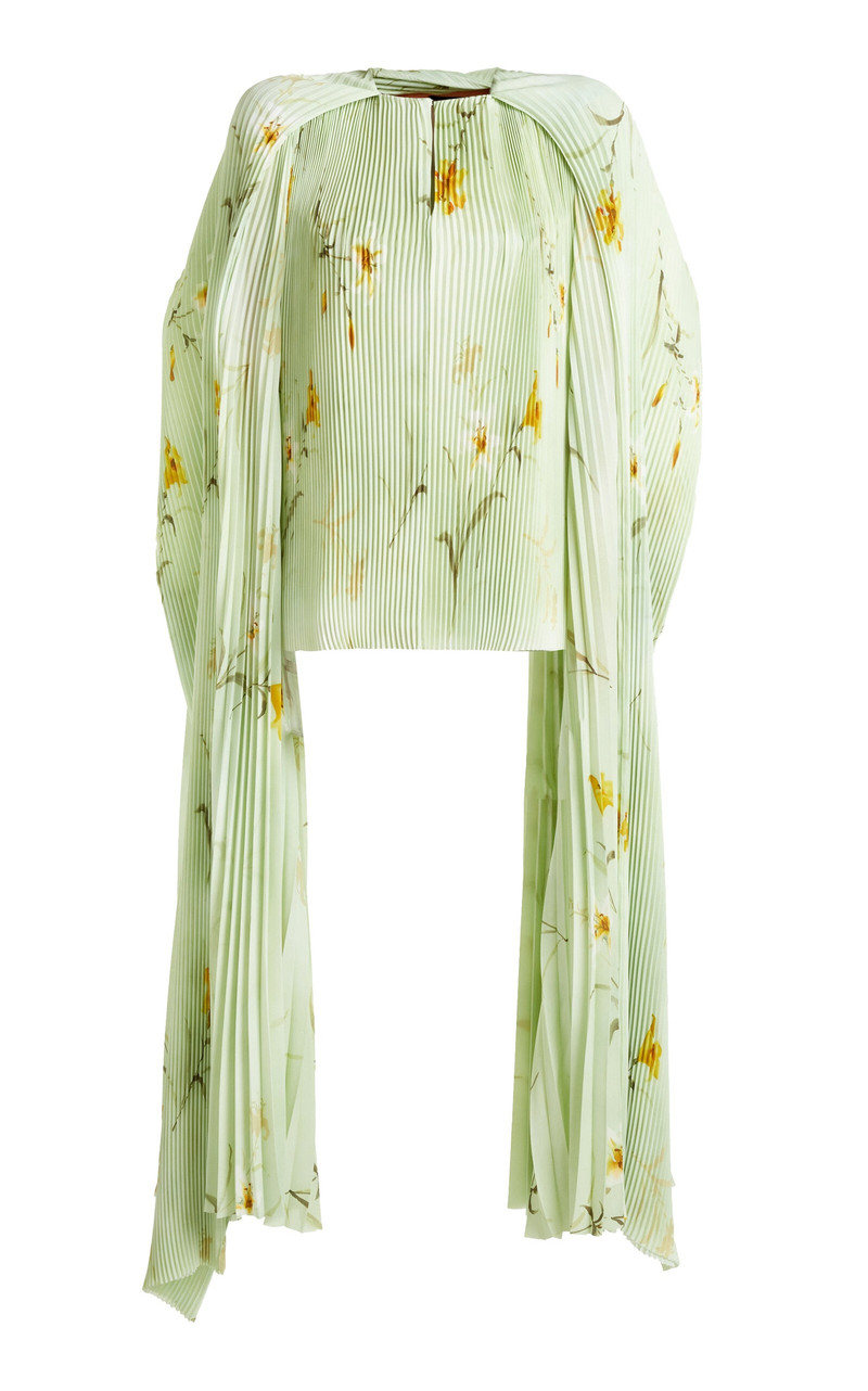 Pleated Scarf Sleeve Chiffon Top green 1