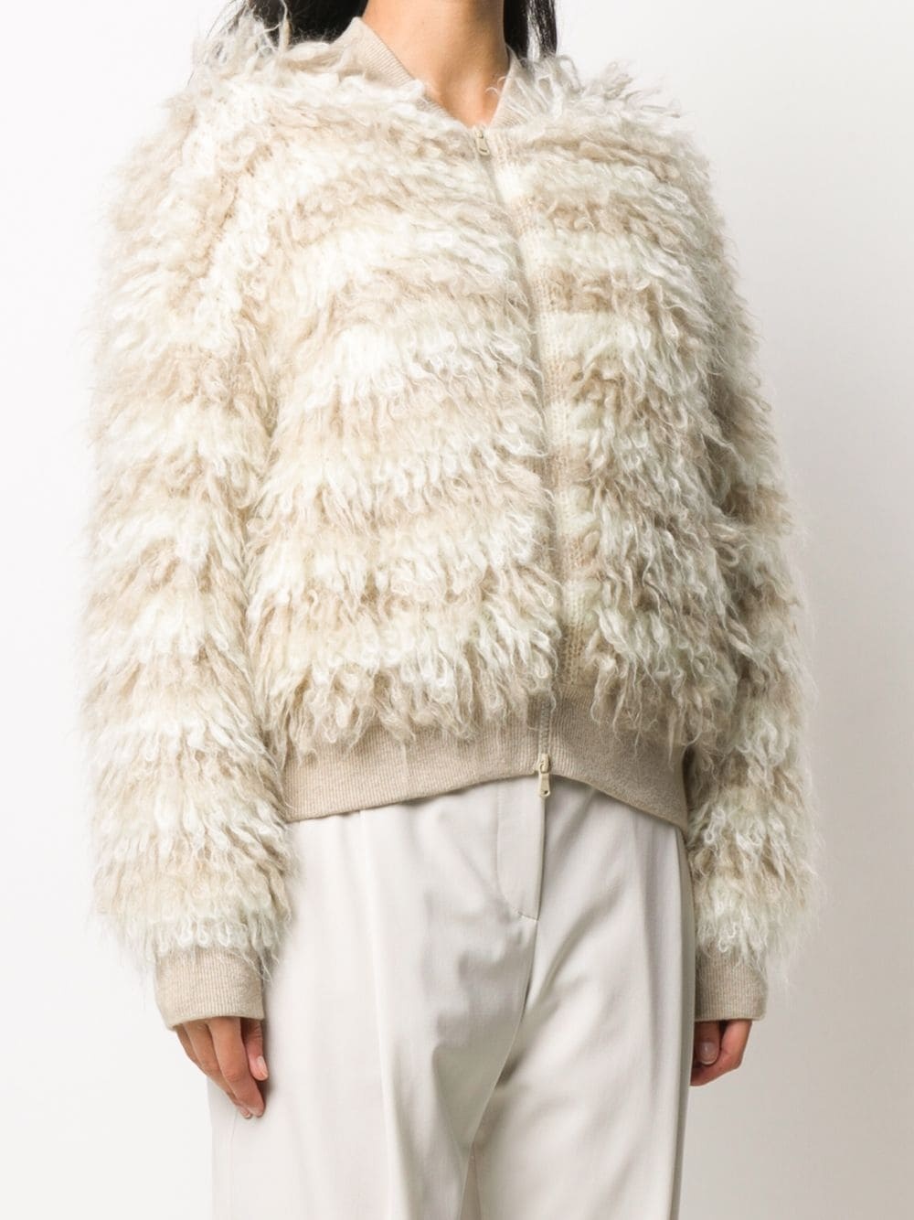 shearling striped bomber jacket - 3