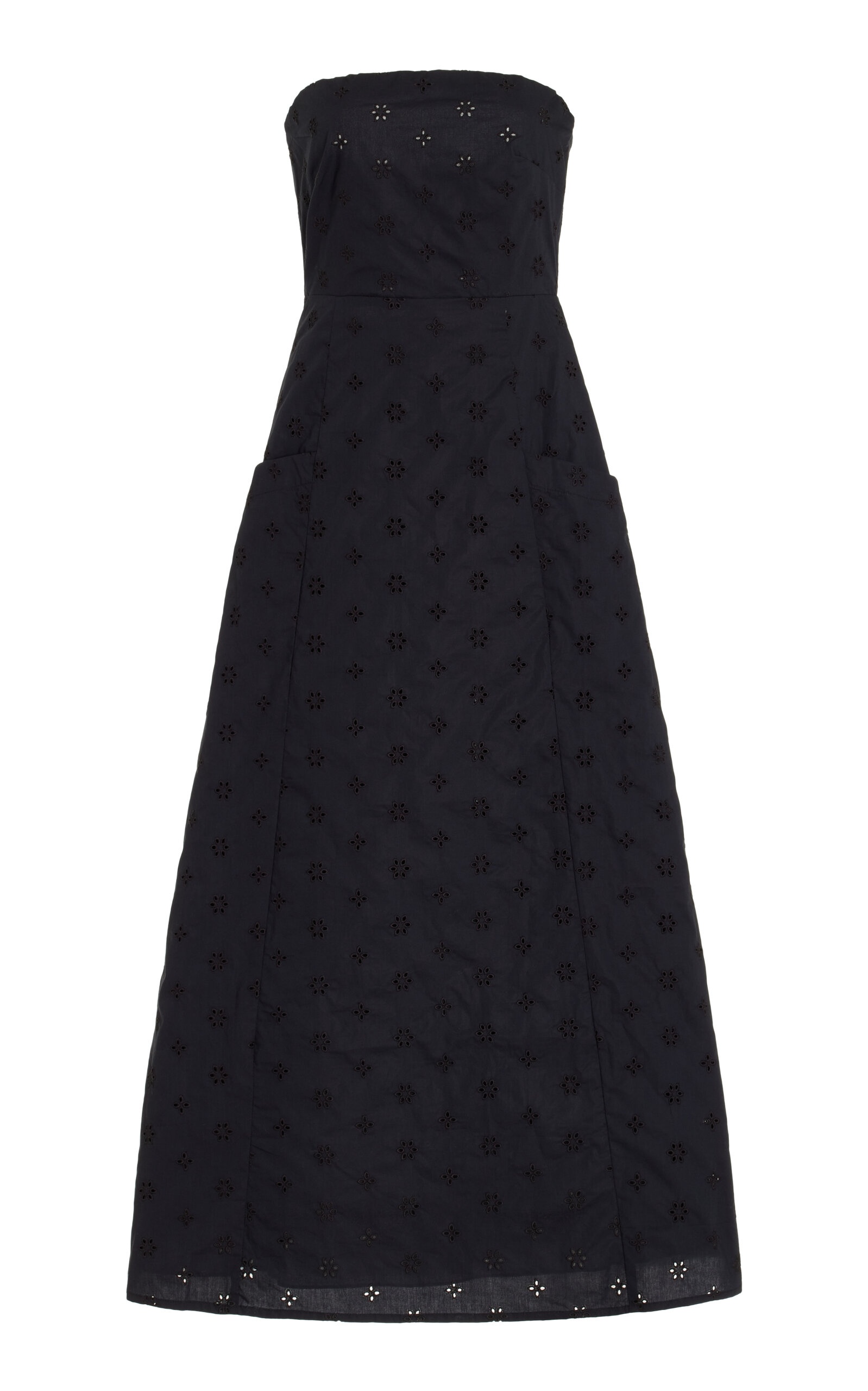 Strapless Organic Cotton Broderie Midi Dress black - 1