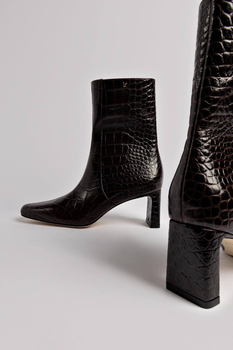 Alexis Bootie In Dark Croco Embossed Leather 6
