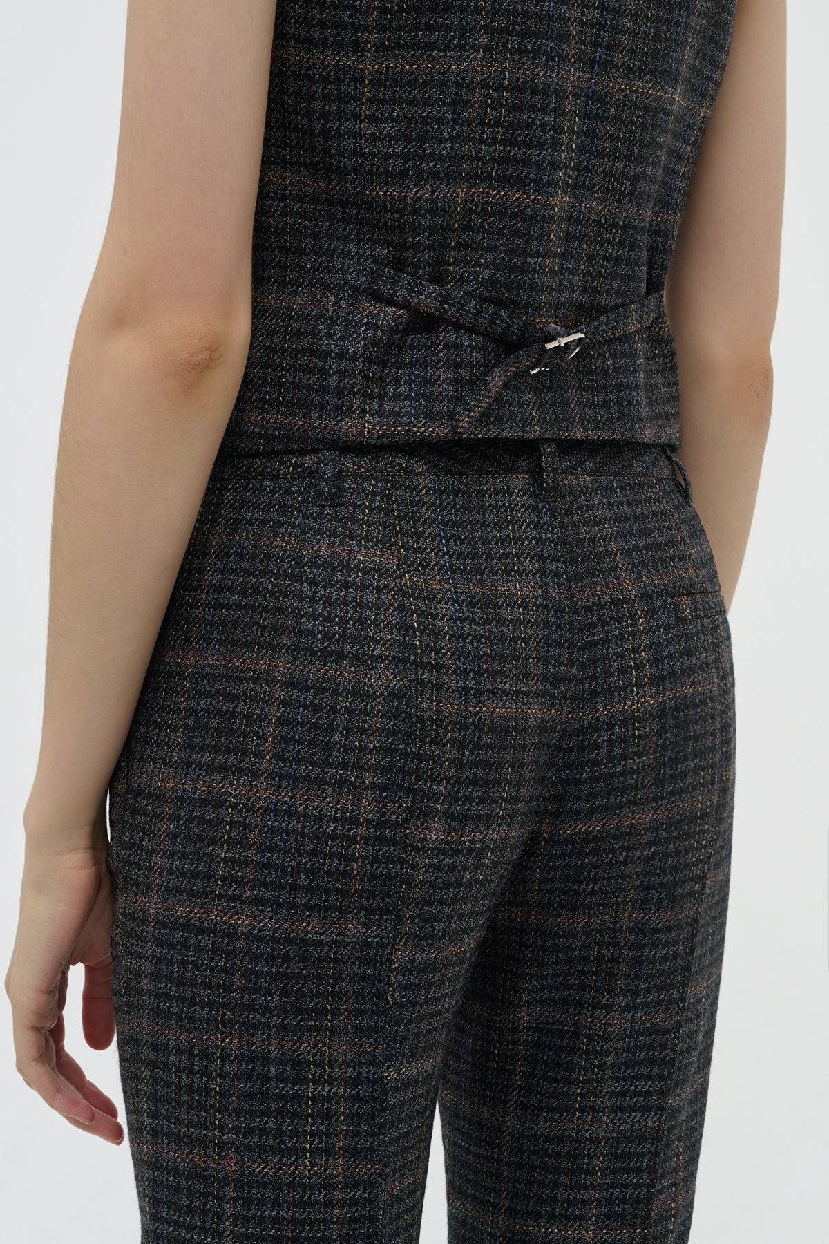 Rhein Flare Pant in Charcoal Multi Wool Silk Clubcheck Plaid - 5