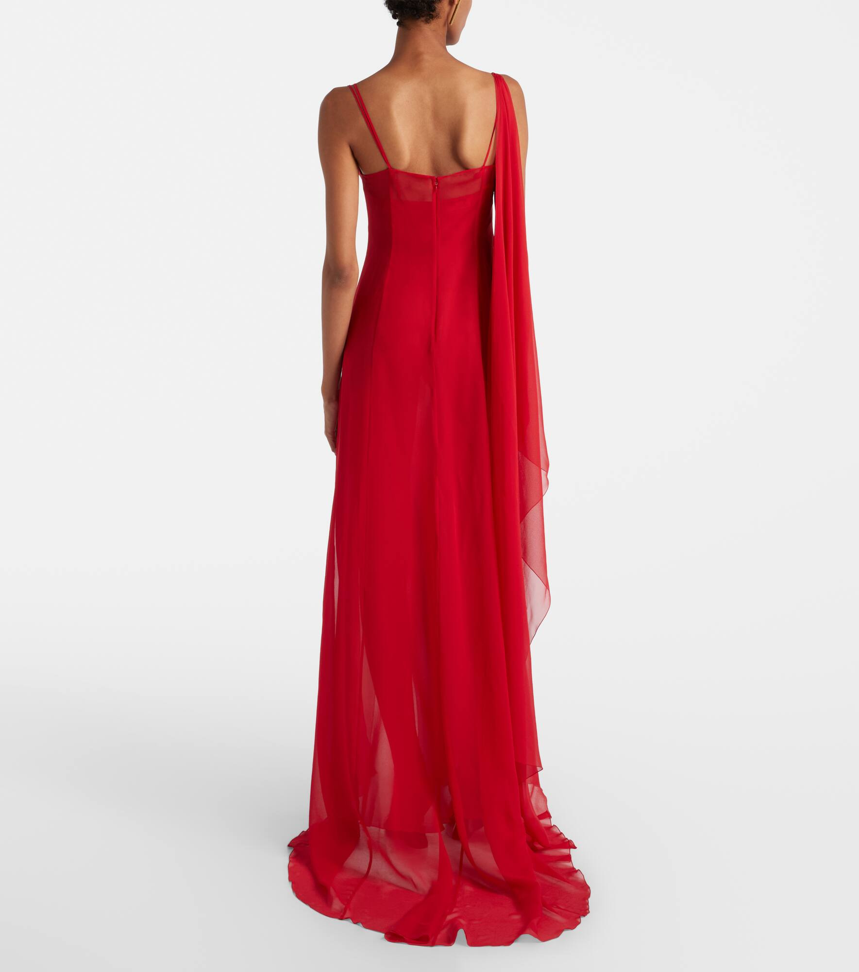 Asymmetric draped silk georgette gown - 3