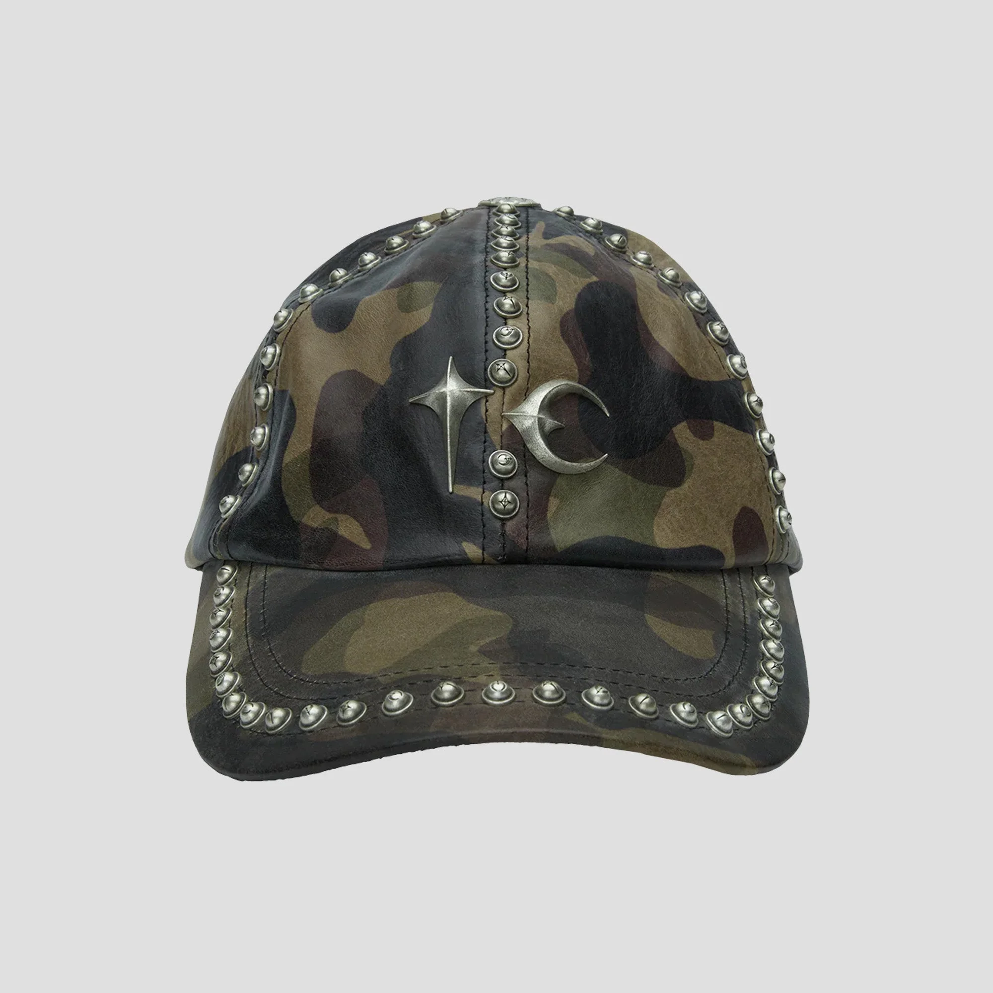 STUDDED CAMO LEATHER CAP - 1