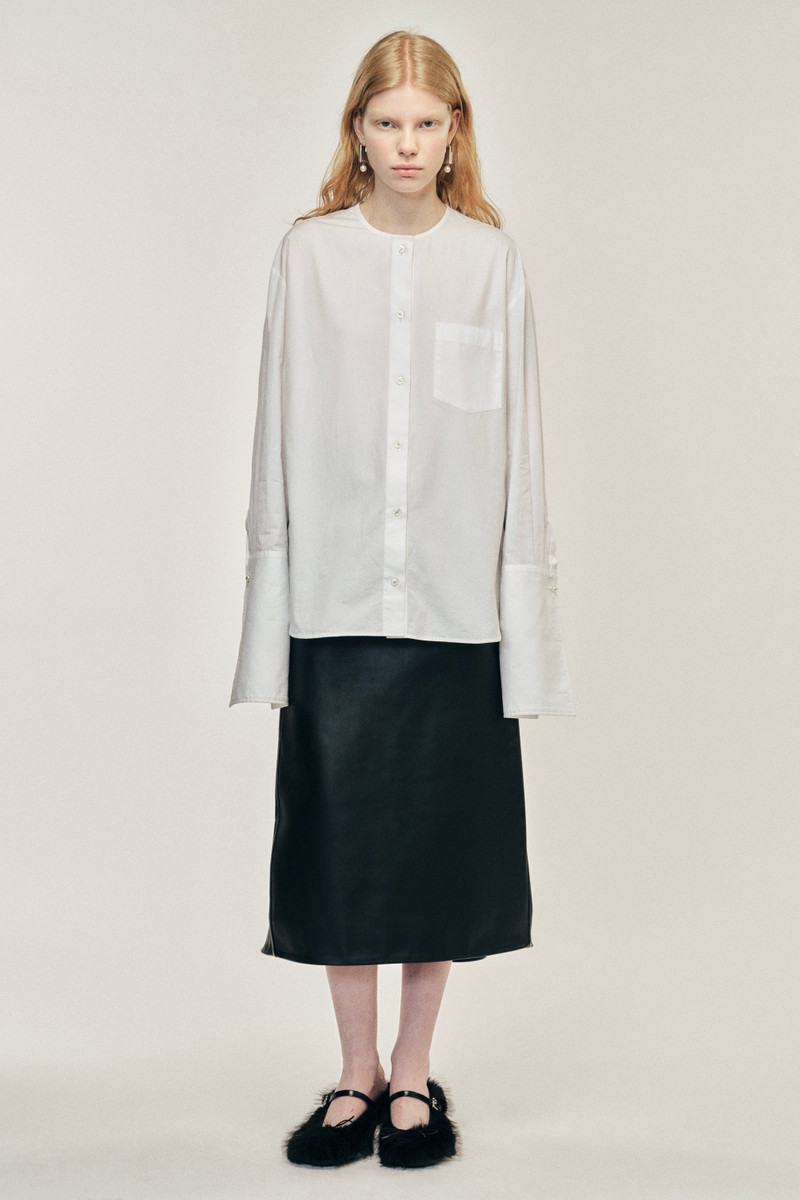 Collarless Elongated Cuff Shirt 1