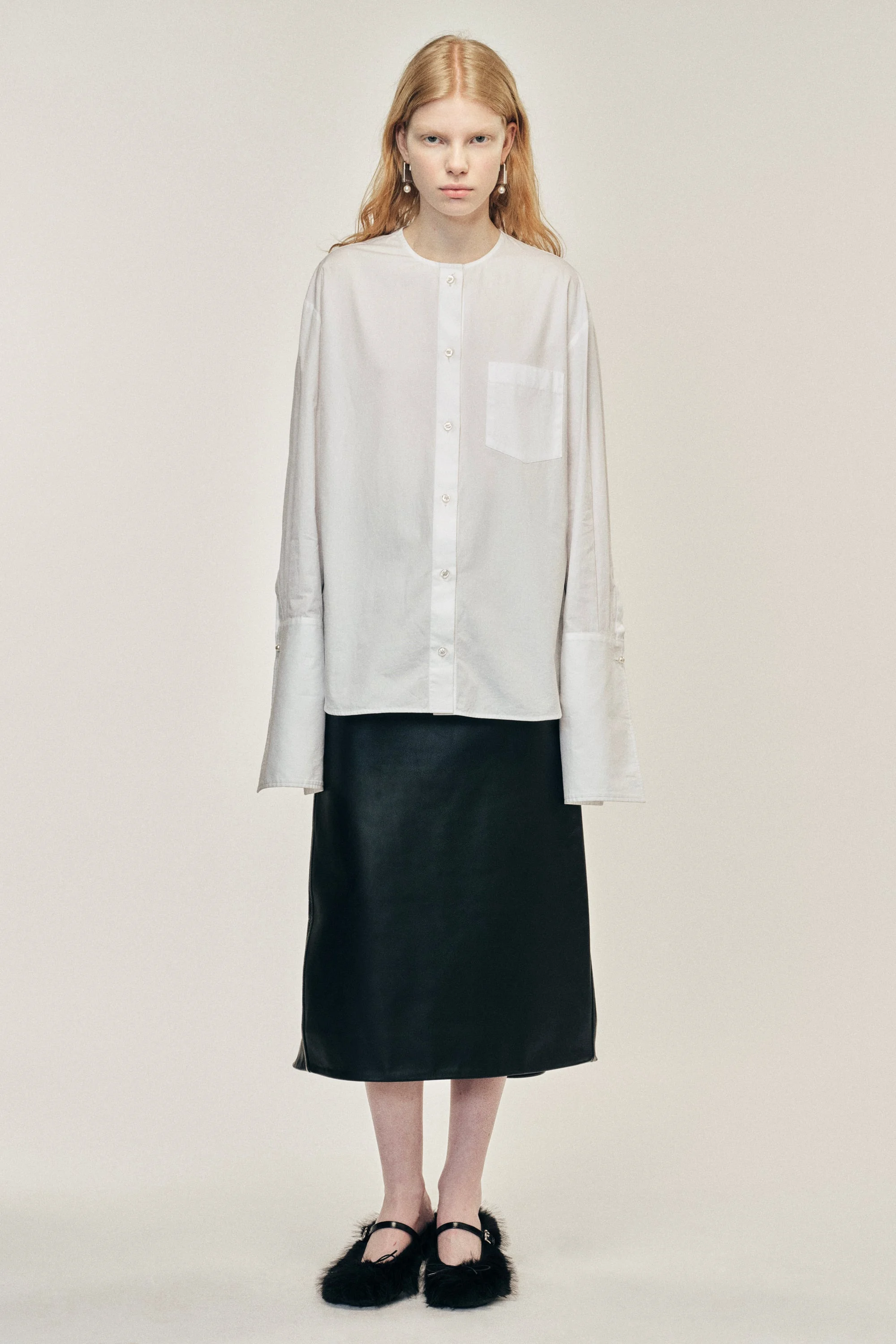 Collarless Elongated Cuff Shirt - 1