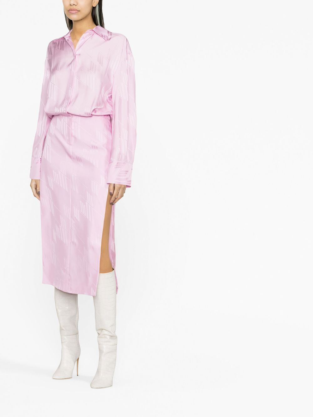 logo-jacquard satin shirt dress - 2