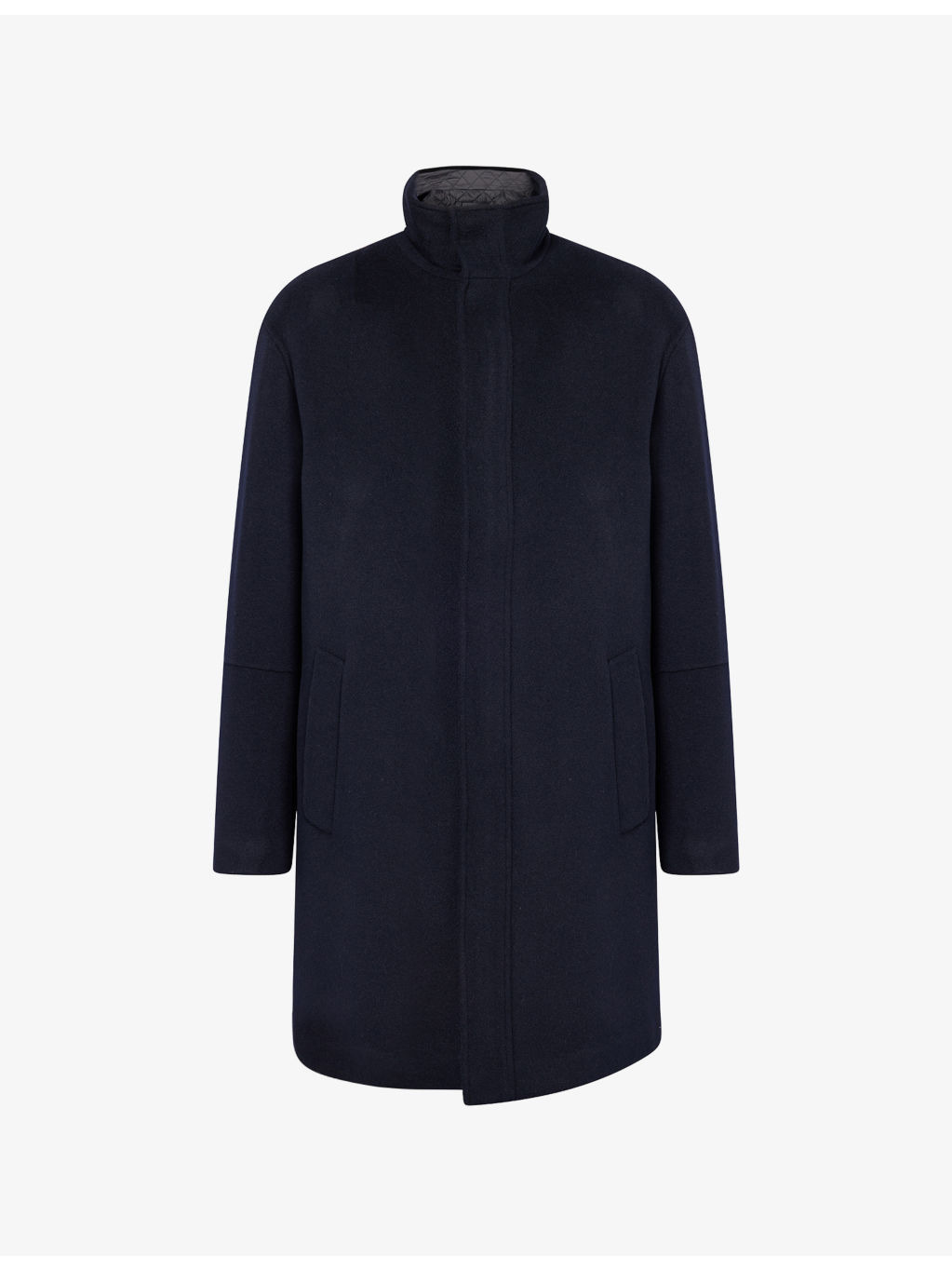 Stand-Collar Long-Sleeve Wool Overcoat - 1