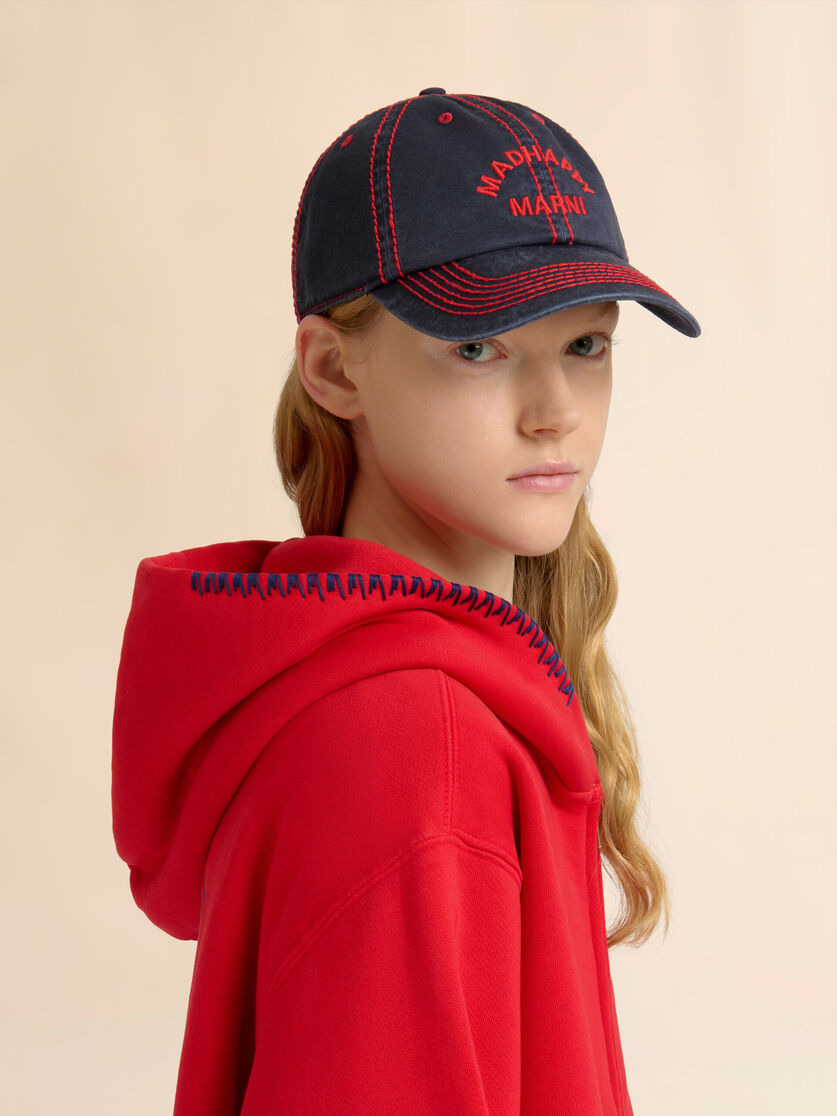 MARNI + MADHAPPY DEEP BLUE COTTON DAD HAT WITH ARCH LOGO PRINT - 3