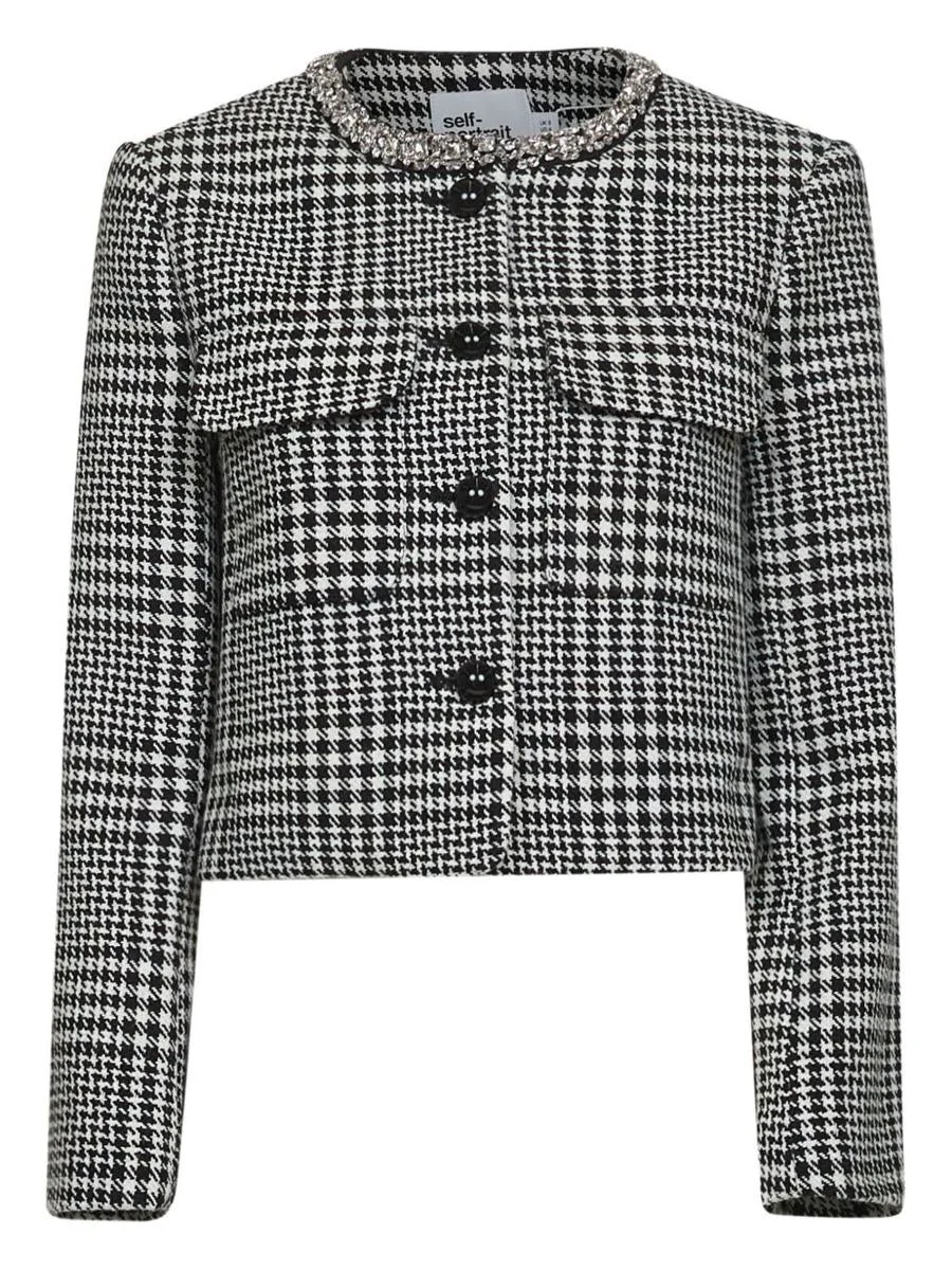Self-Portrait Cropped Houndstooth Jacket - 1