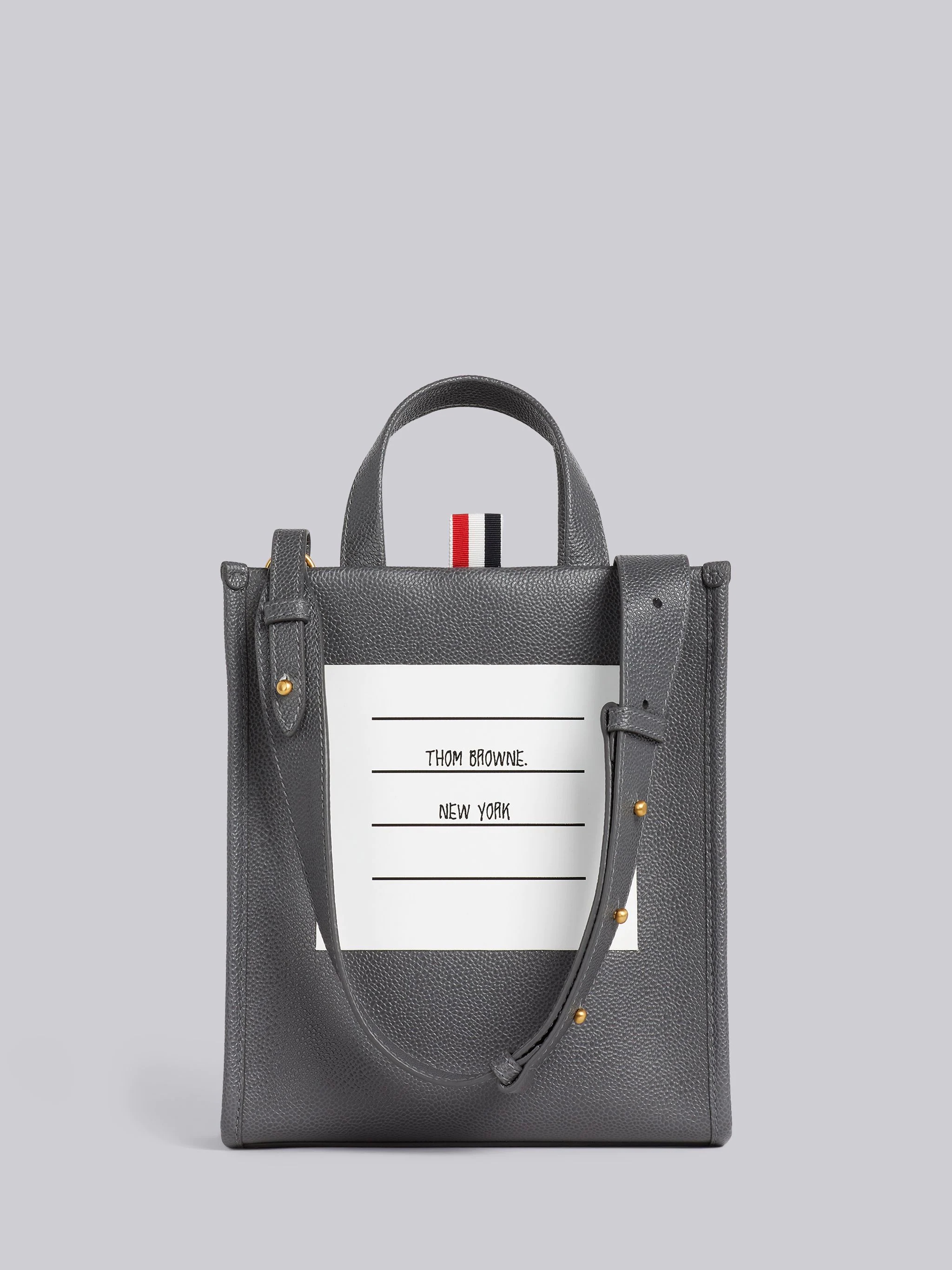 Dark Grey Pebble Grain Leather Paper Label Small Squared Tote - 1