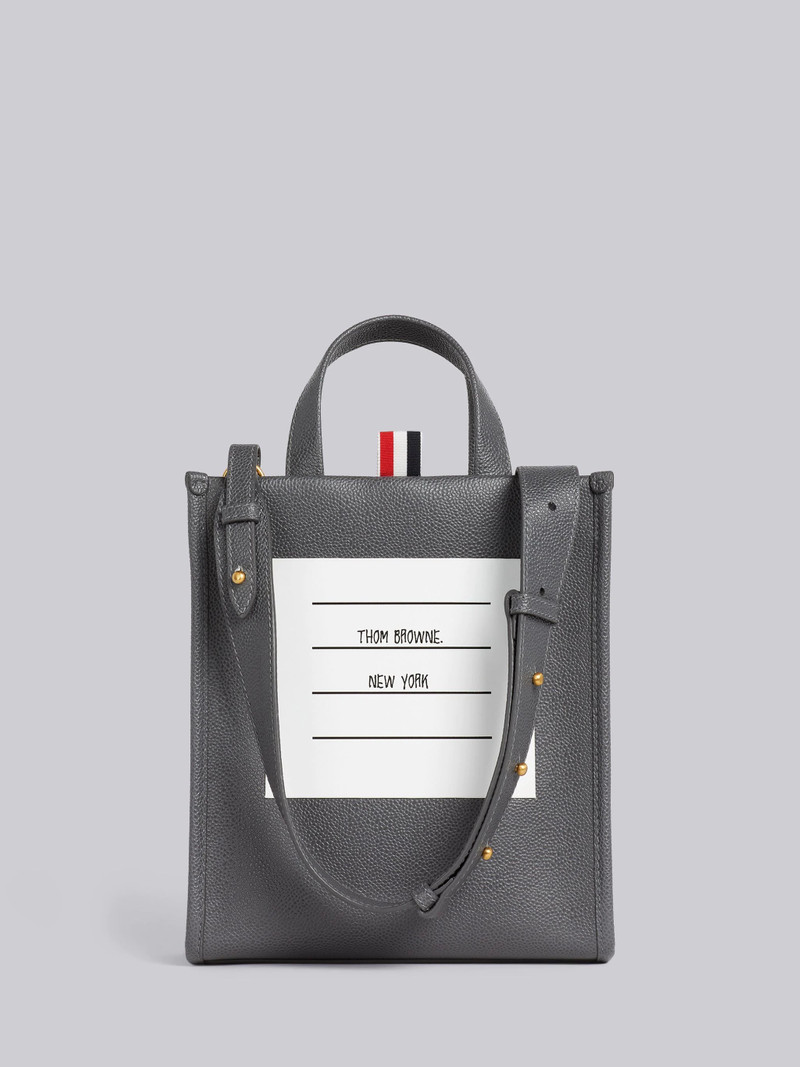 Dark Grey Pebble Grain Leather Paper Label Small Squared Tote 1