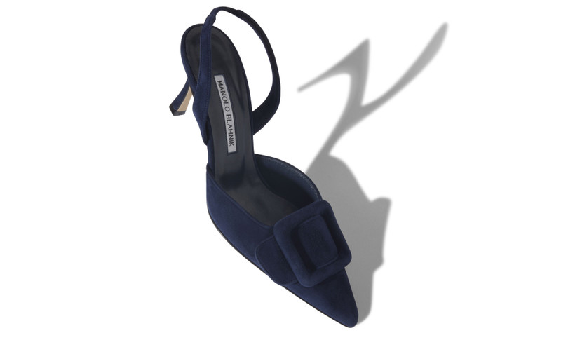 Manolo Blahnik Navy Blue Suede Slingback Pumps outlook