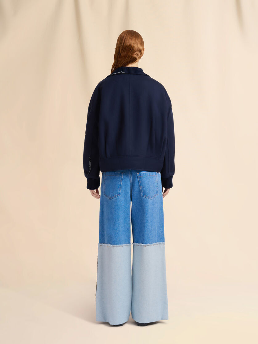 DEEP BLUE WOOL AND CASHMERE JACKET WITH KNIT TRIMS - 3