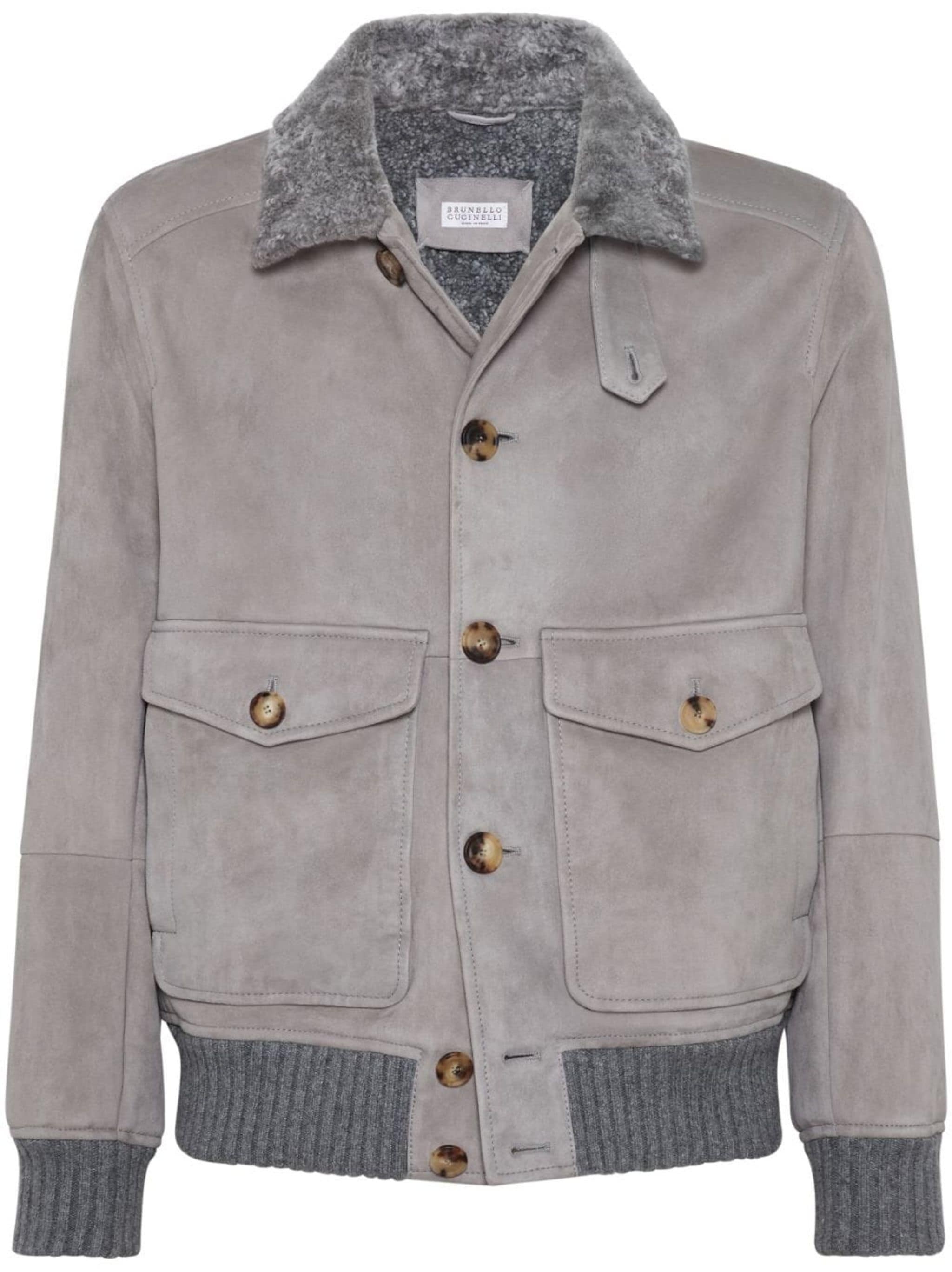 shearling-collar suede jacket - 1