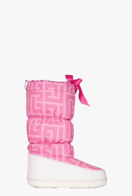 Balmain x Barbie - Quilted nylon Toundra after-ski boots with pink and white Balmain monogram print - 1