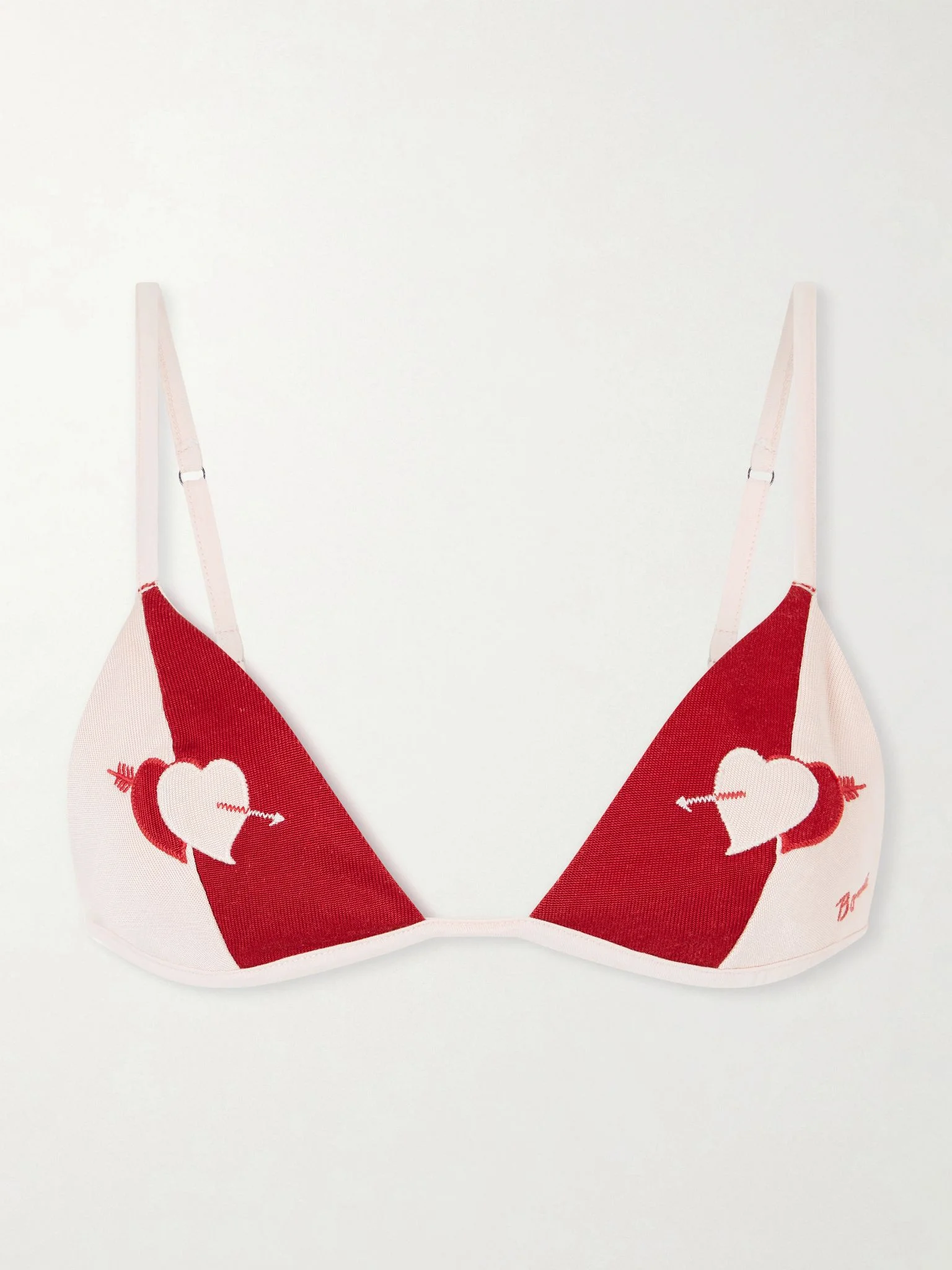 Wonderland two-tone jacquard-knit soft-cup triangle bra Red - 1