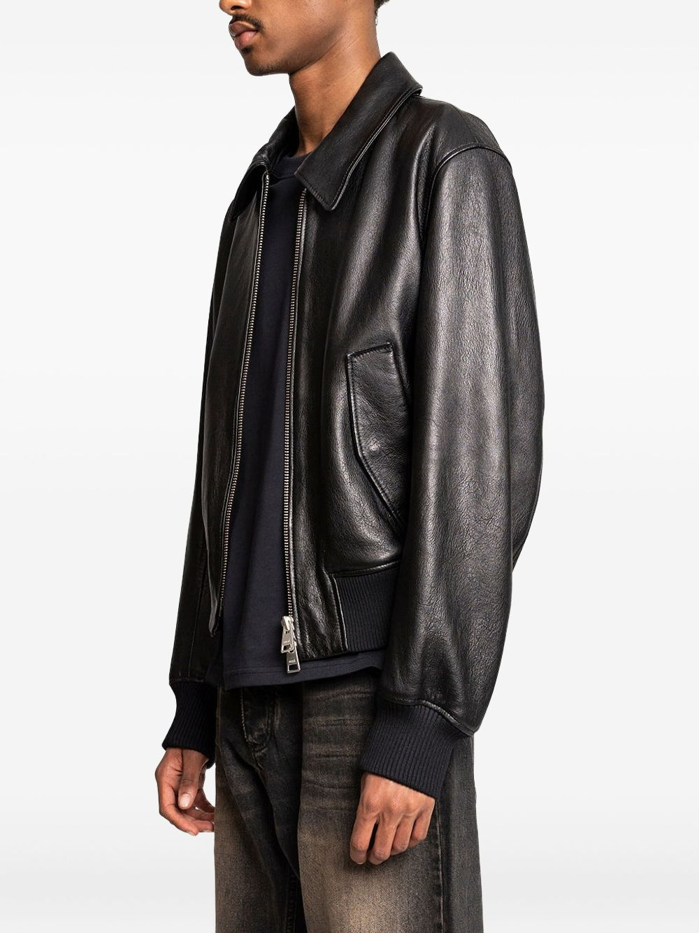 embroidered-logo leather jacket - 2