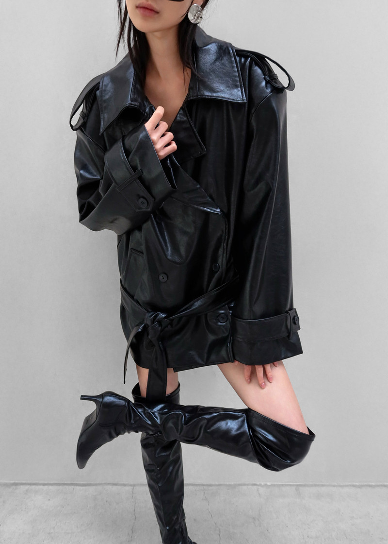 Nordana Faux Leather Short Trench - Black 8