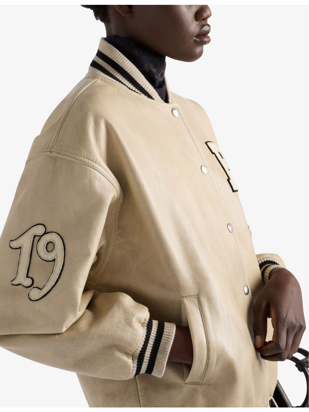 Patch-motif relaxed-fit leather bomber jacket - 3