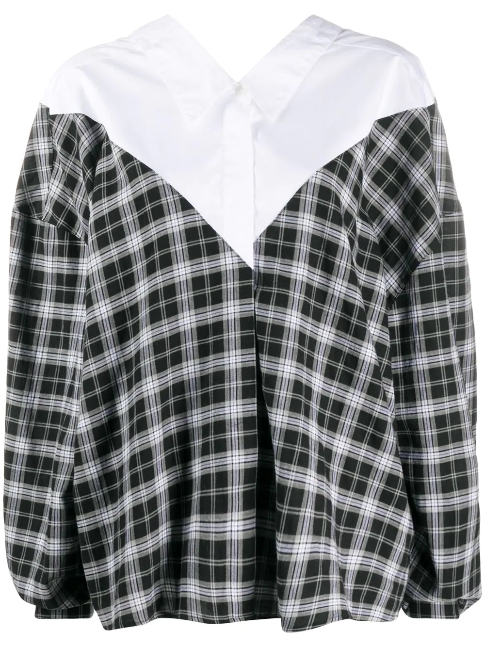 oversized v-neck check shirt - 1