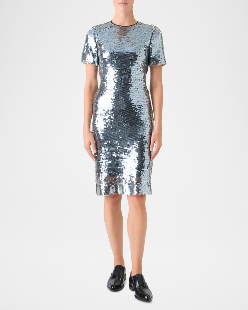 AKRIS Lucid Sequined Tulle Short-Sleeve Dress outlook