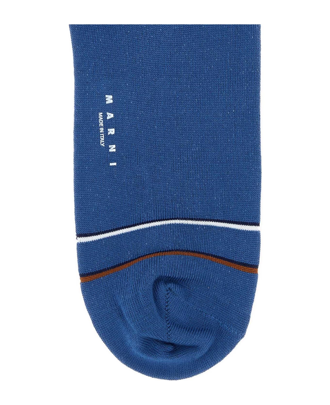 Blue Cotton Blend Socks - 1