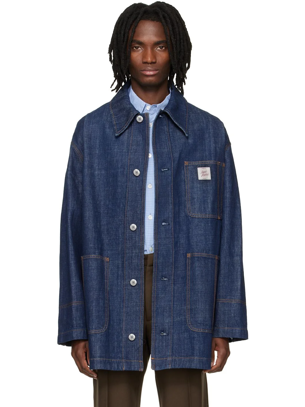 Navy 'AMI Paris Heritage' Label Denim Worker Jacket - 1