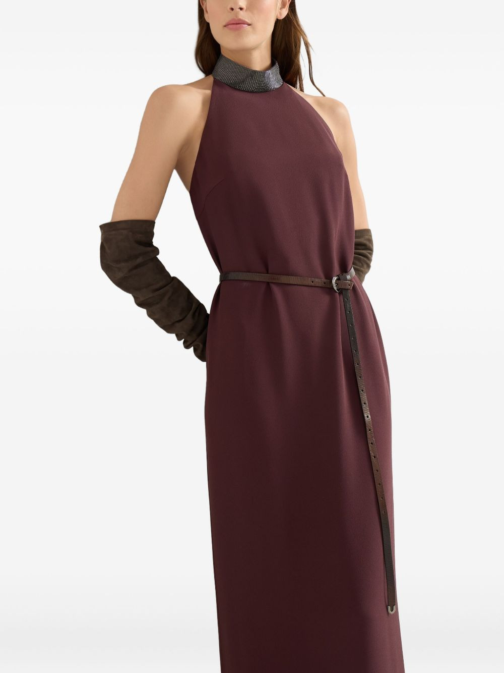 embellished halter neck dress - 4
