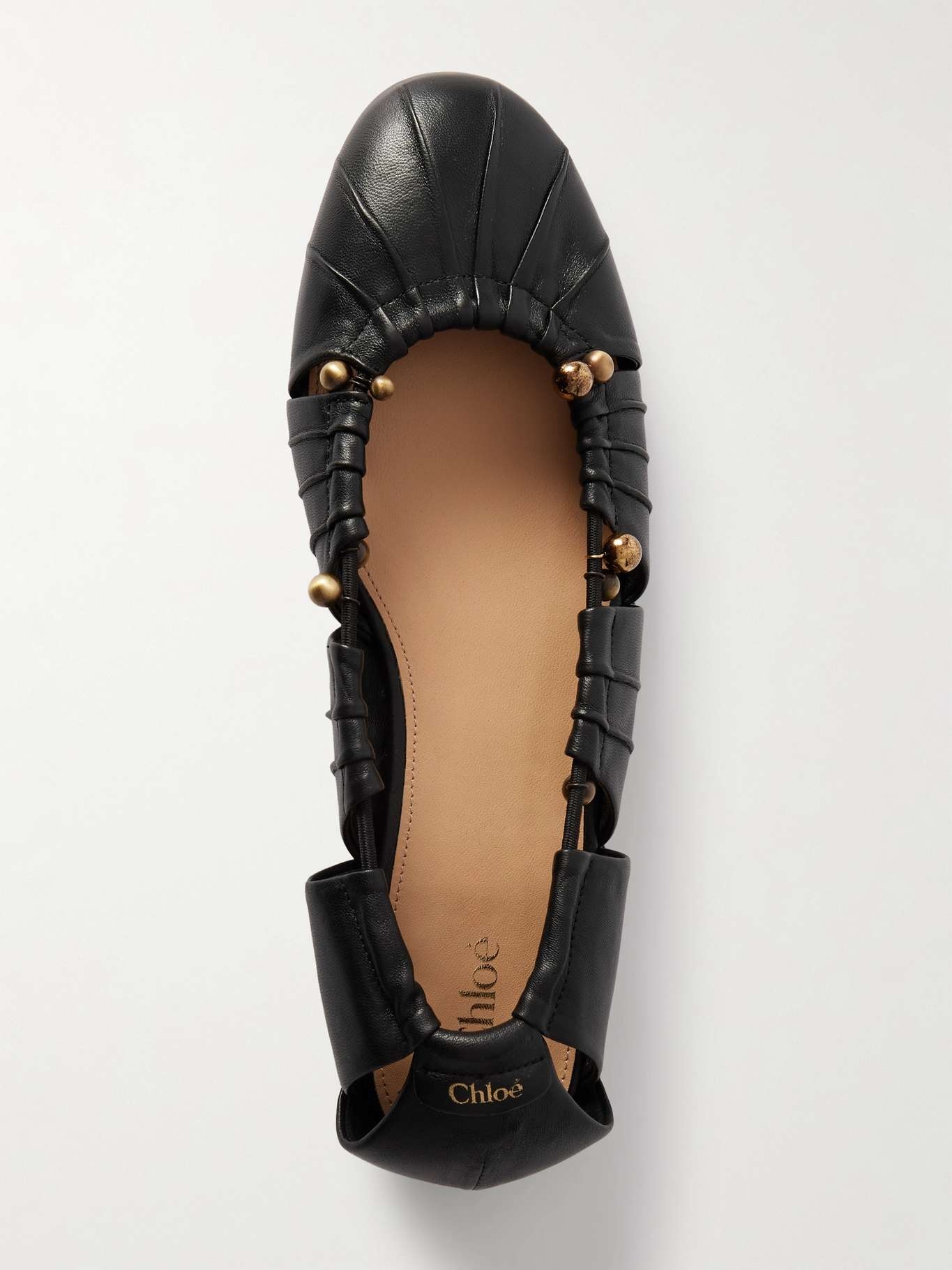 Luna cut-out embellished gathered leather ballet flats Black - 5