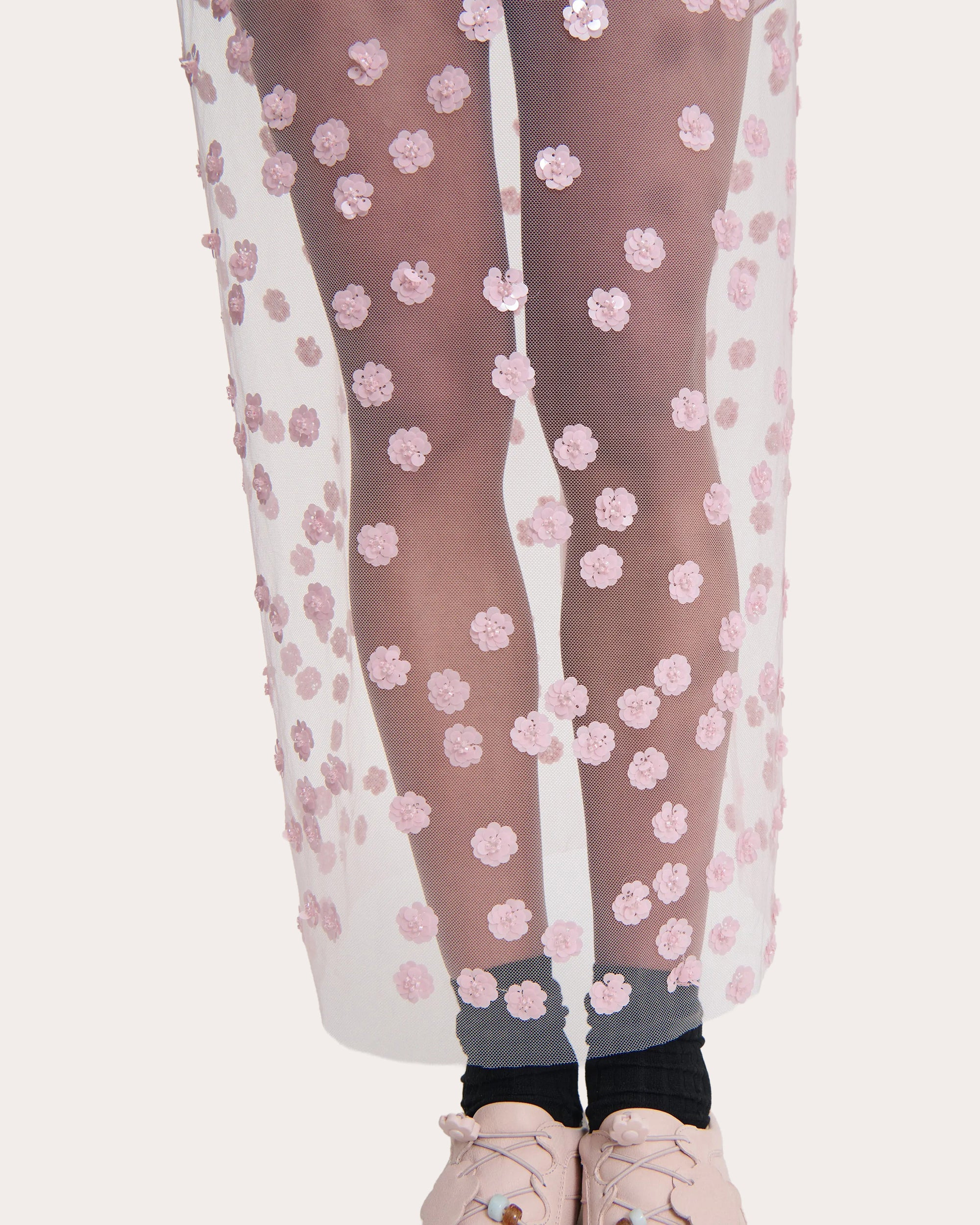Gus Sequin Floral Sheer Tulle Pencil Skirt - 3