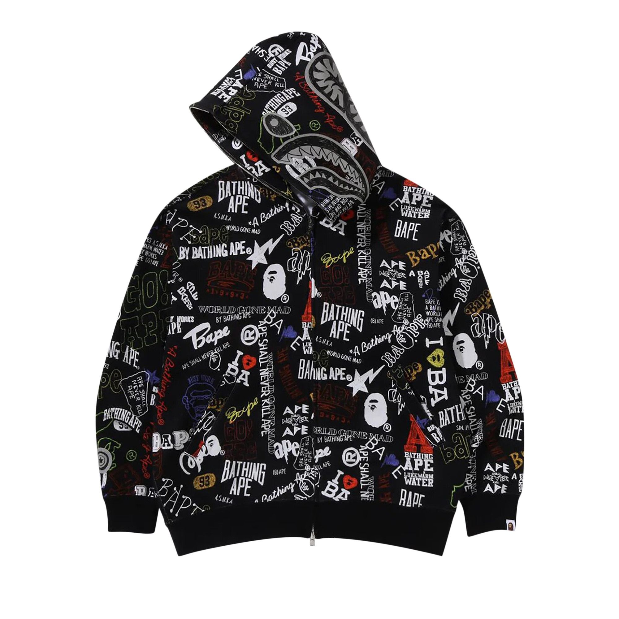 BAPE Hand Draw Pattern Shark Zip Hoodie 'Black' - 2