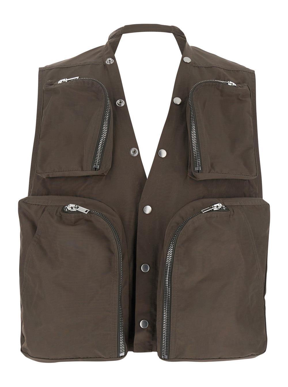 Rick Owens Men Grey Vest With V-Neck And Cargo Pockets In Cotton Man - 1