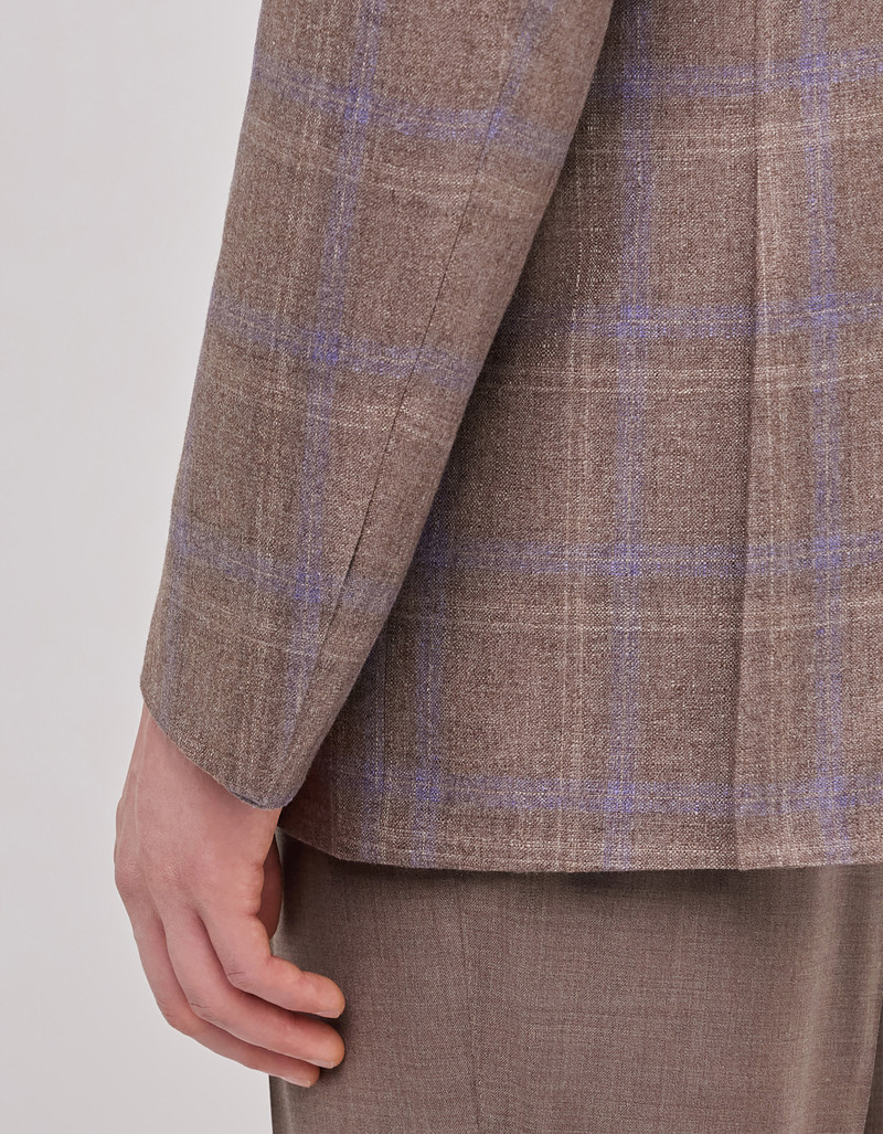 WALNUT AND LILAC SILK AND CASHMERE REGULAR-FIT OVERCHECK JACKET 5