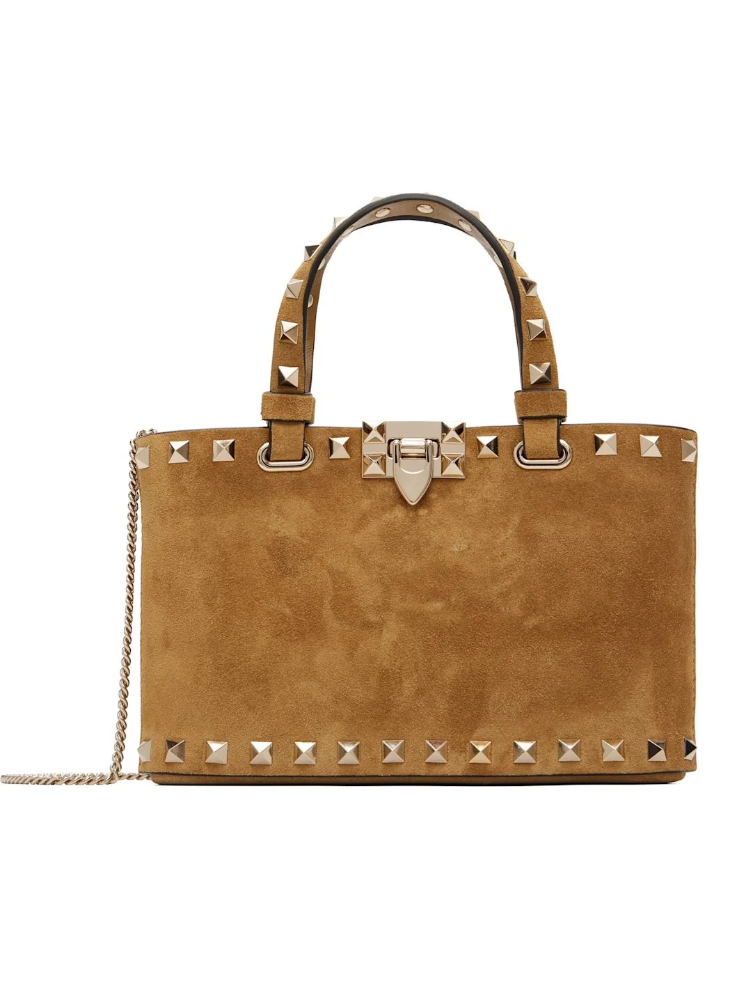 Tan Rockstud Mini Suede Shopping Tote - 1