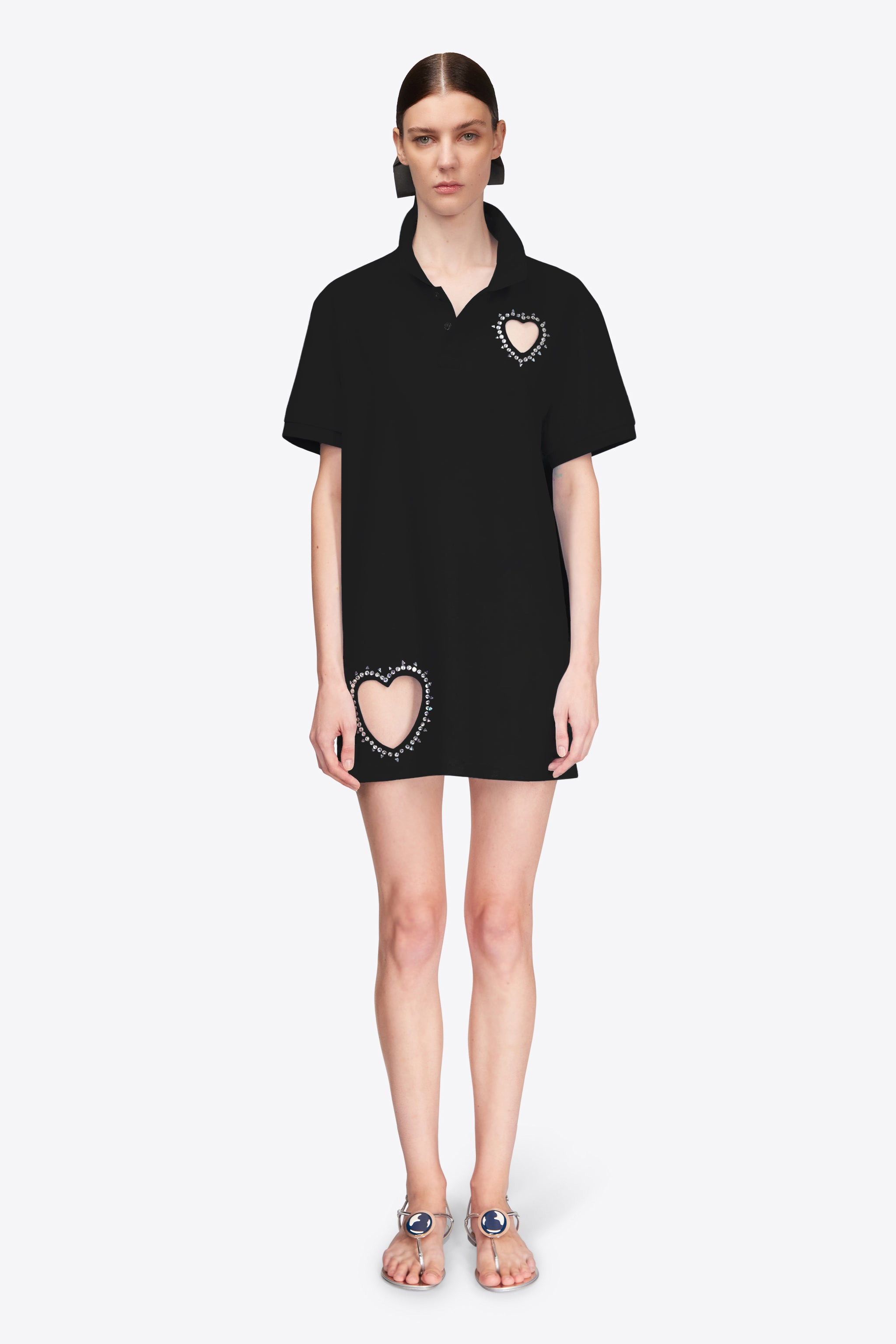 CRYSTAL HEART CUTOUT POLO DRESS - 3