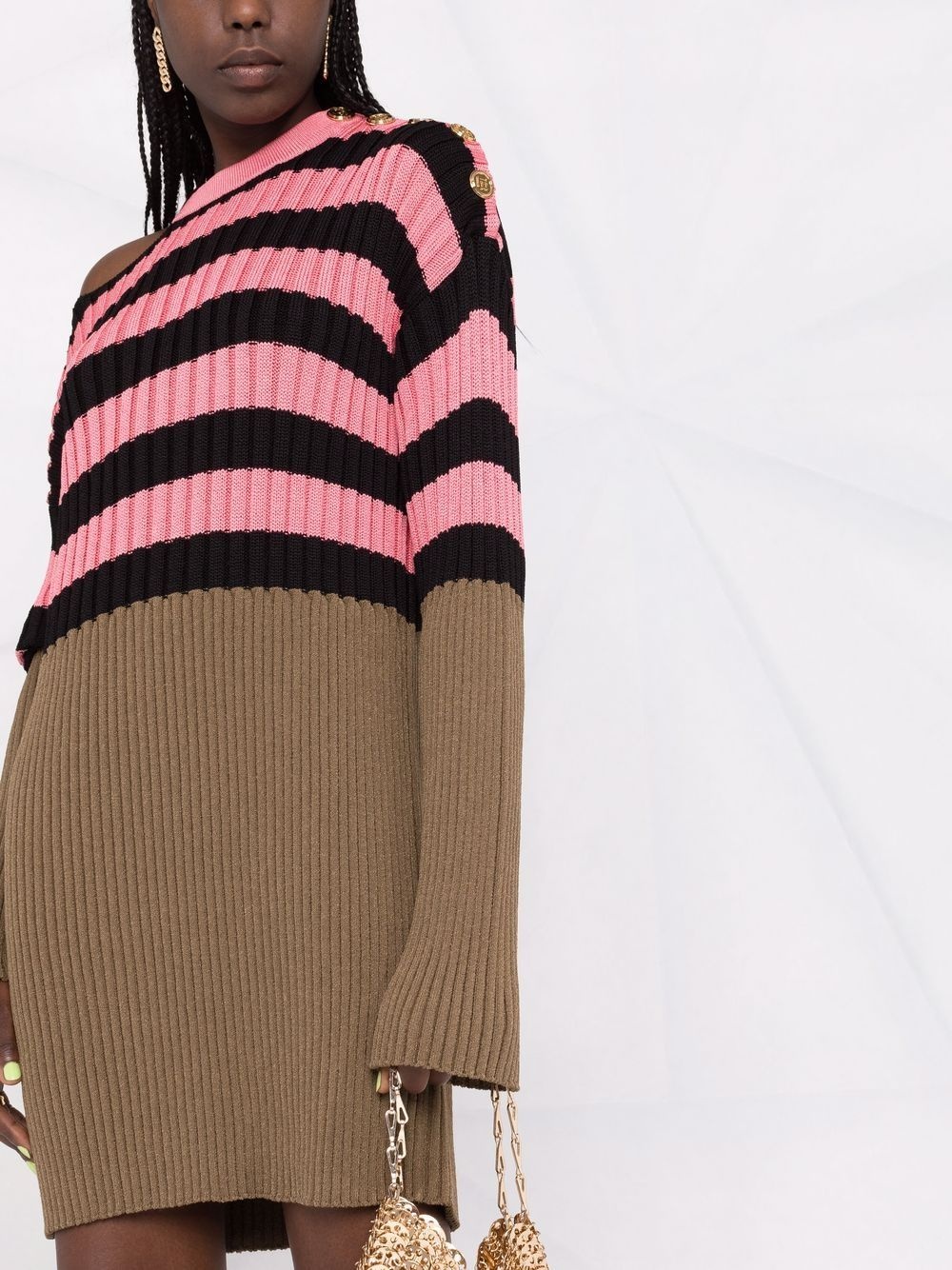 striped colour-block ribbed-knit dress - 5