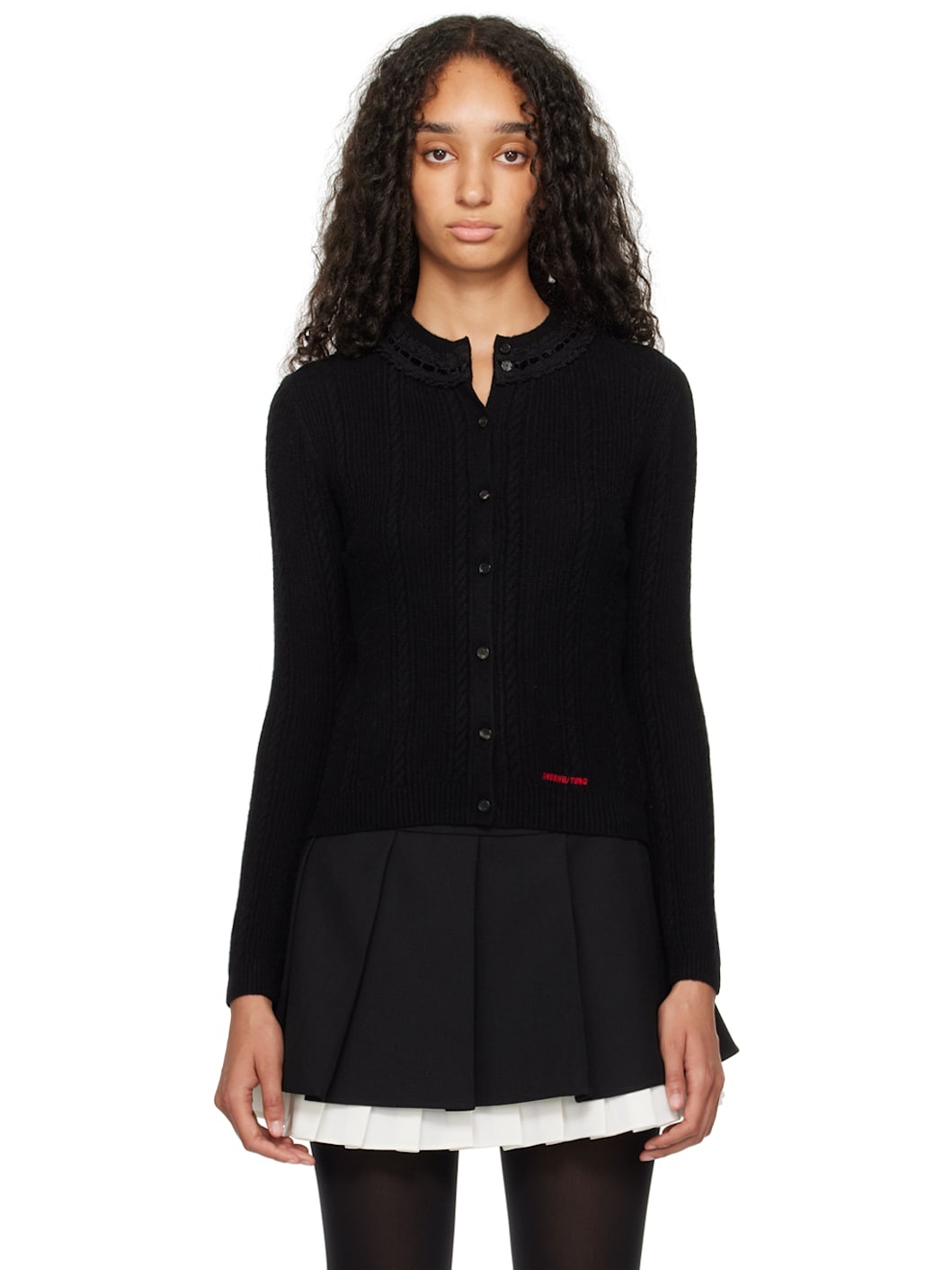 Black Collar Embellished Cardigan - 1