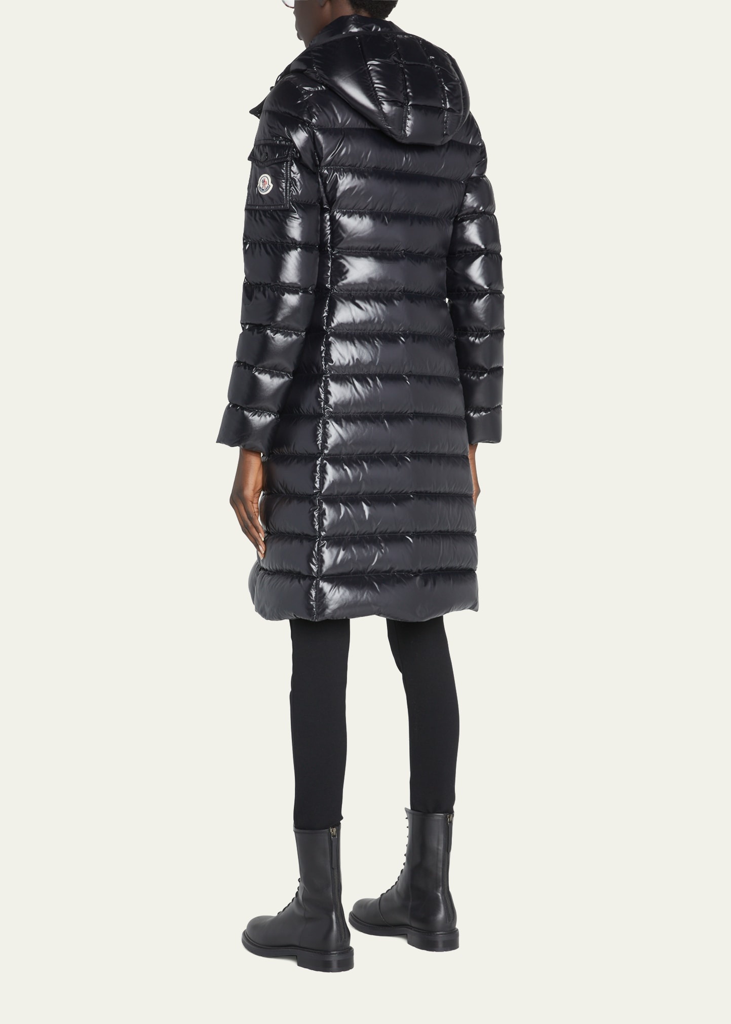 Moka Shiny Fitted Puffer Coat with Hood - 3