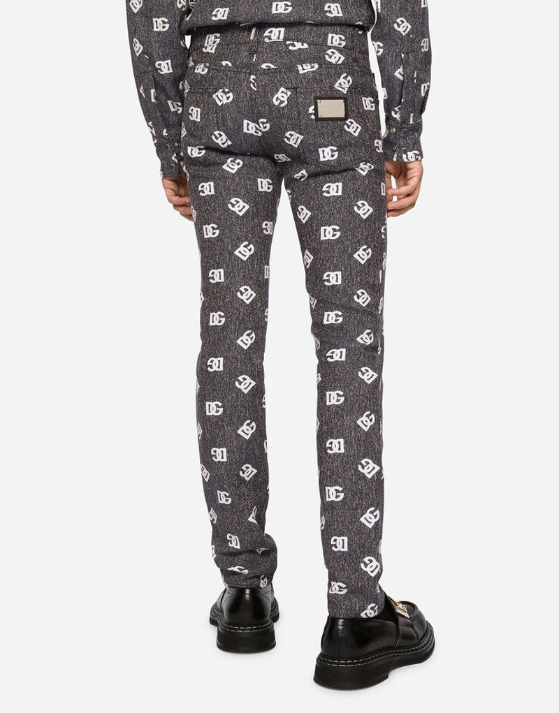 Stretch cotton jacquard skinny pants with DG detail 4