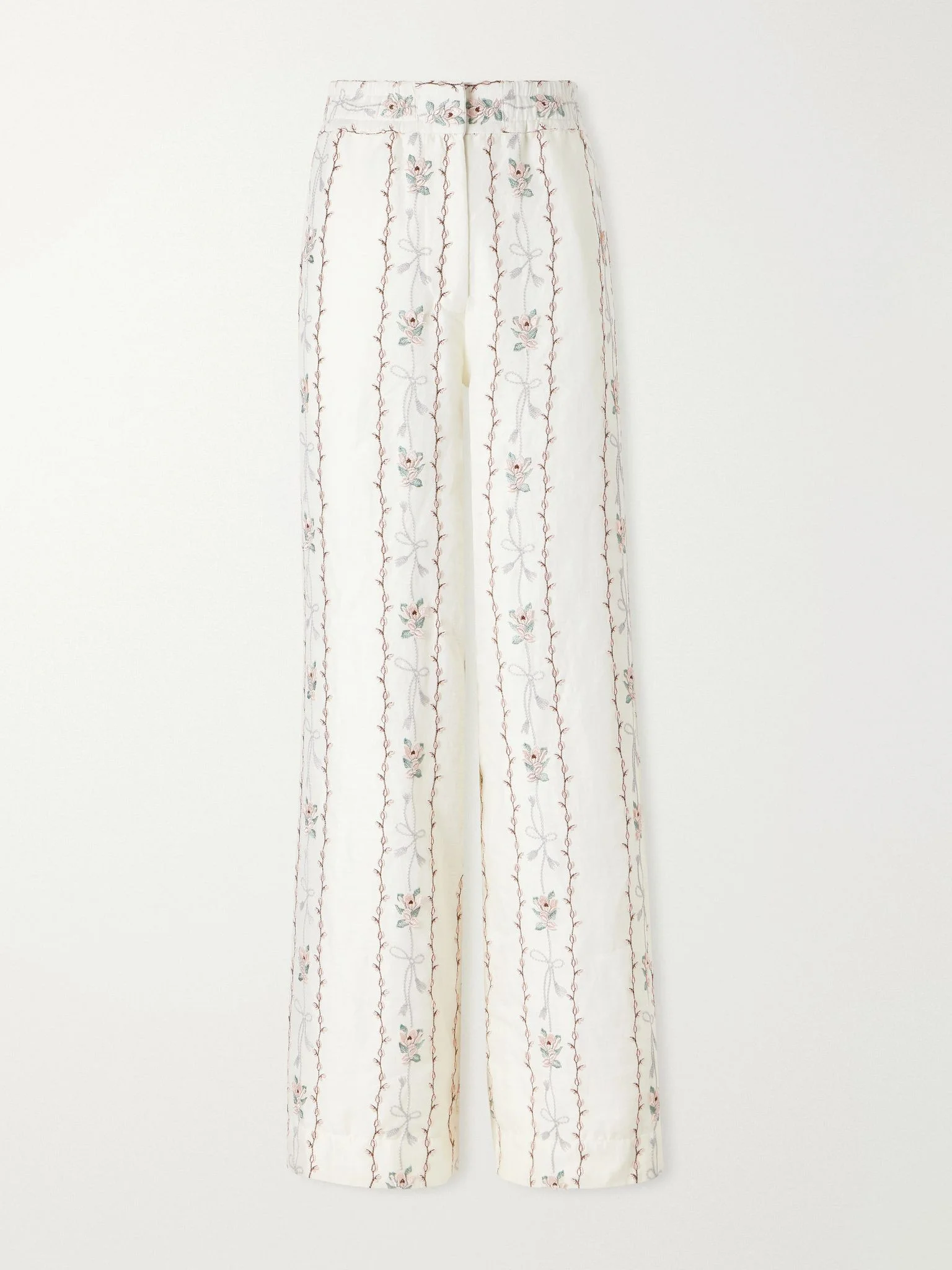 Tota Navegante floral-embroidered linen wide-leg pants Cream - 1