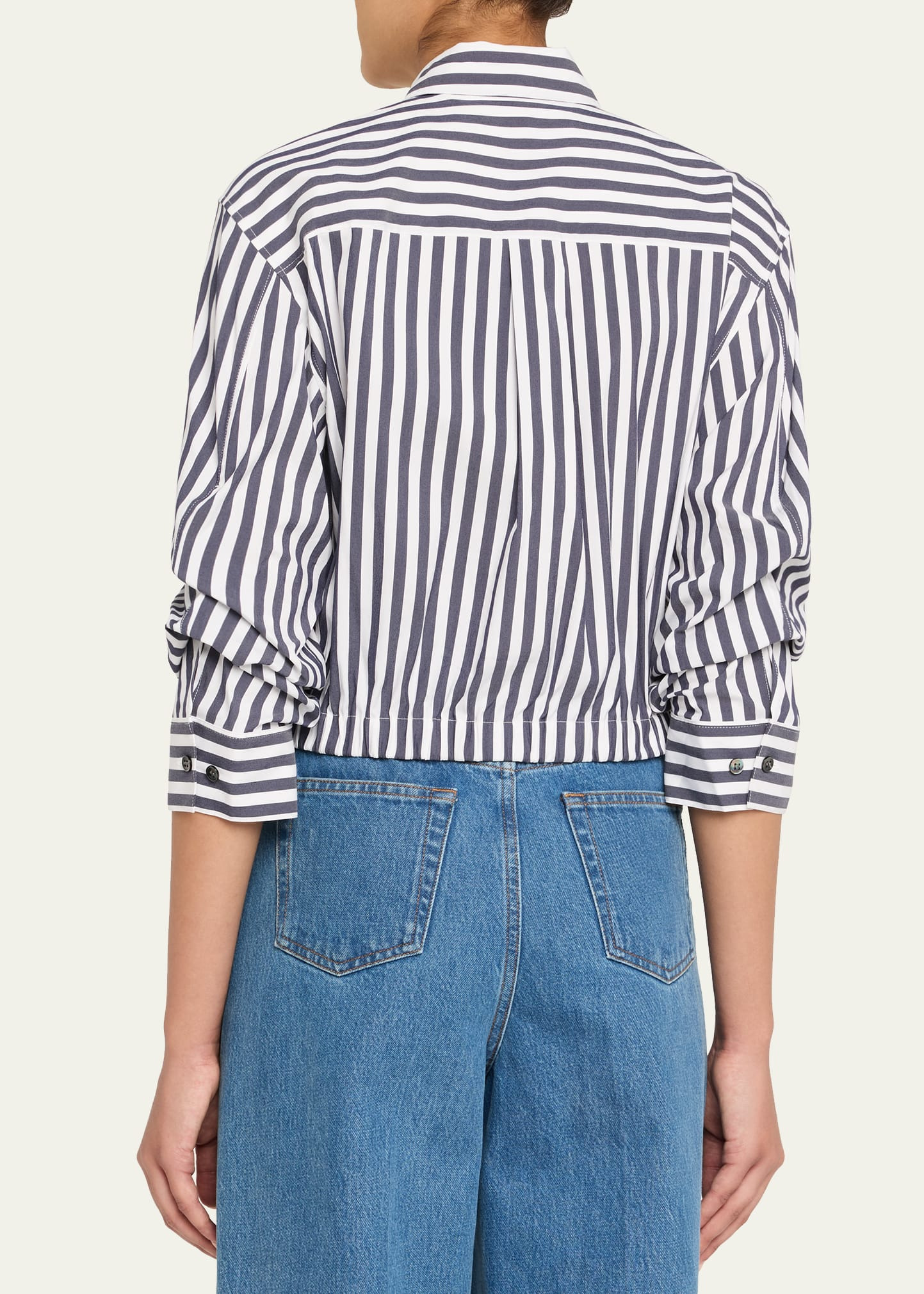 Stripe Cropped Button-Front Shirt - 3
