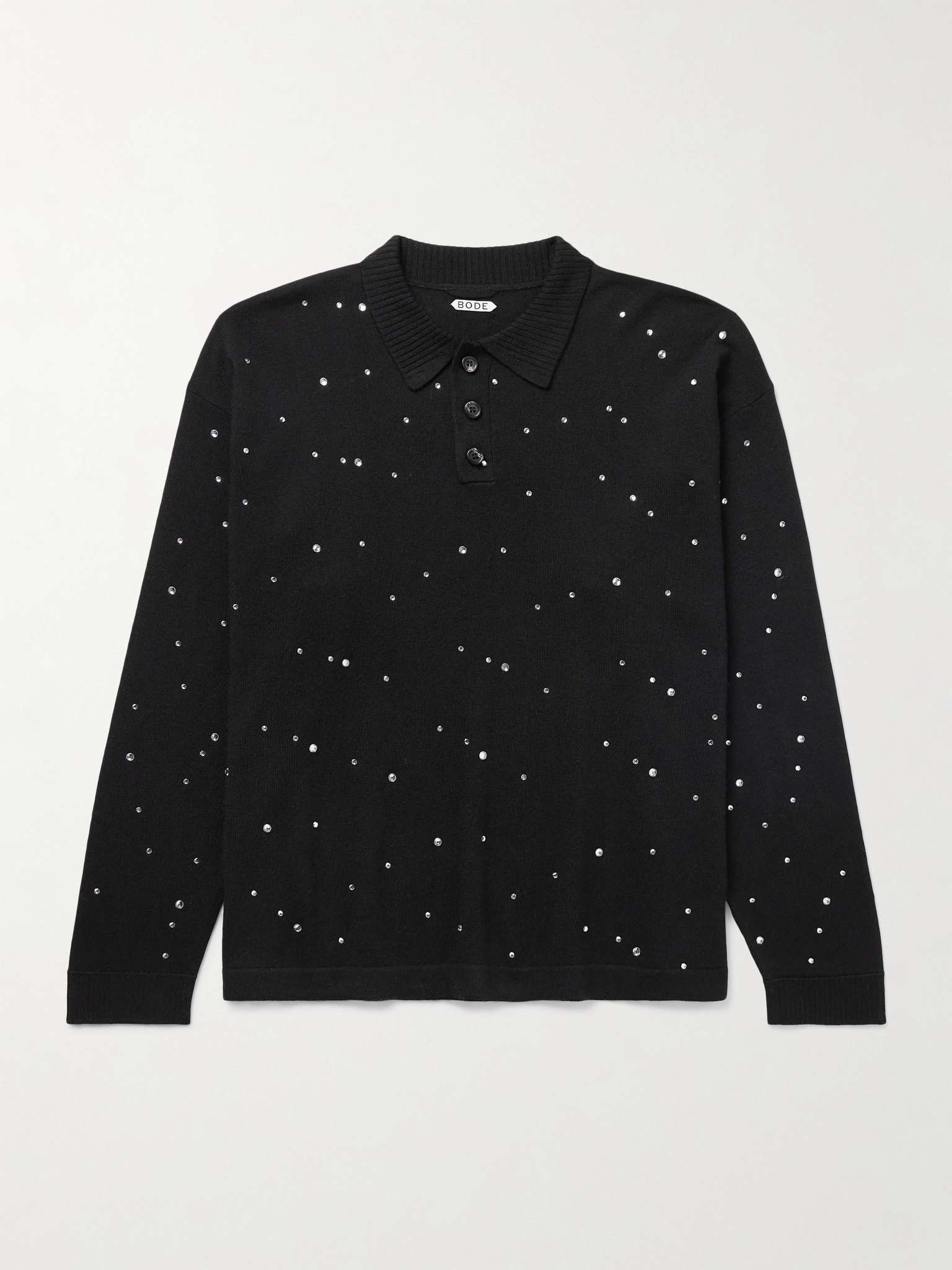 Crystal-Embellished Merino Wool Polo Shirt - 1