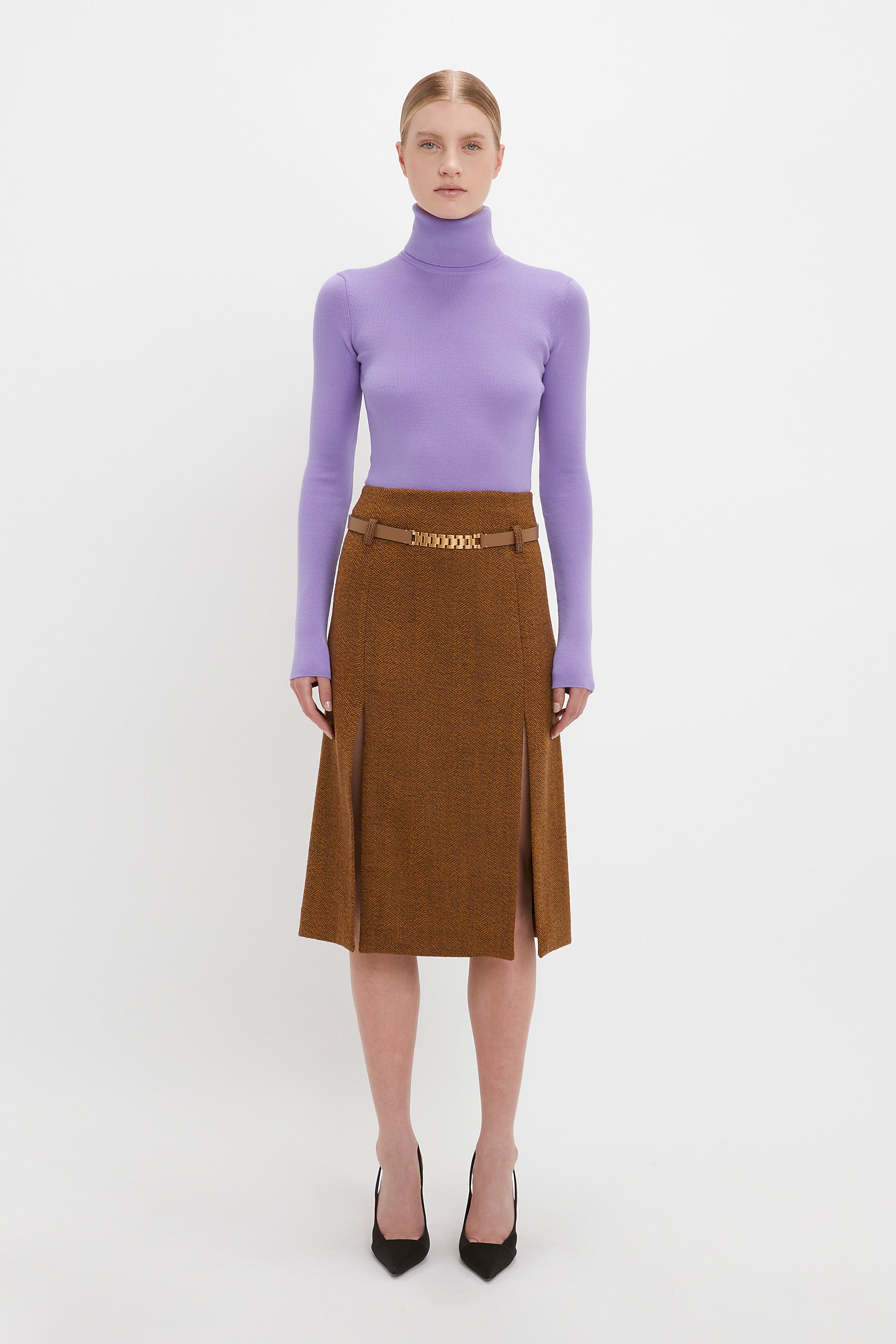 Knitted Polo Neck Jumper In Lilac - 2