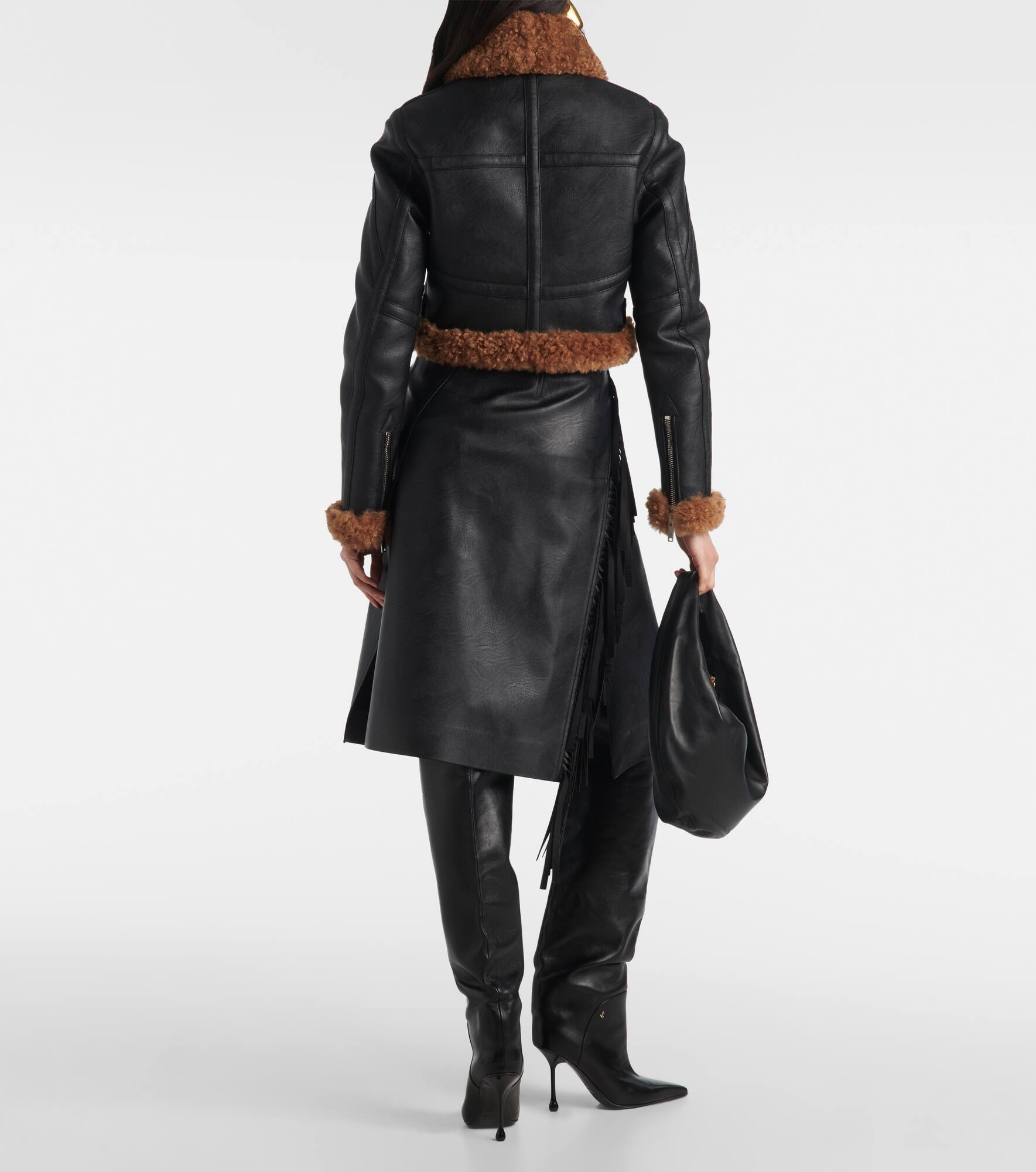 Cropped faux leather biker jacket - 3