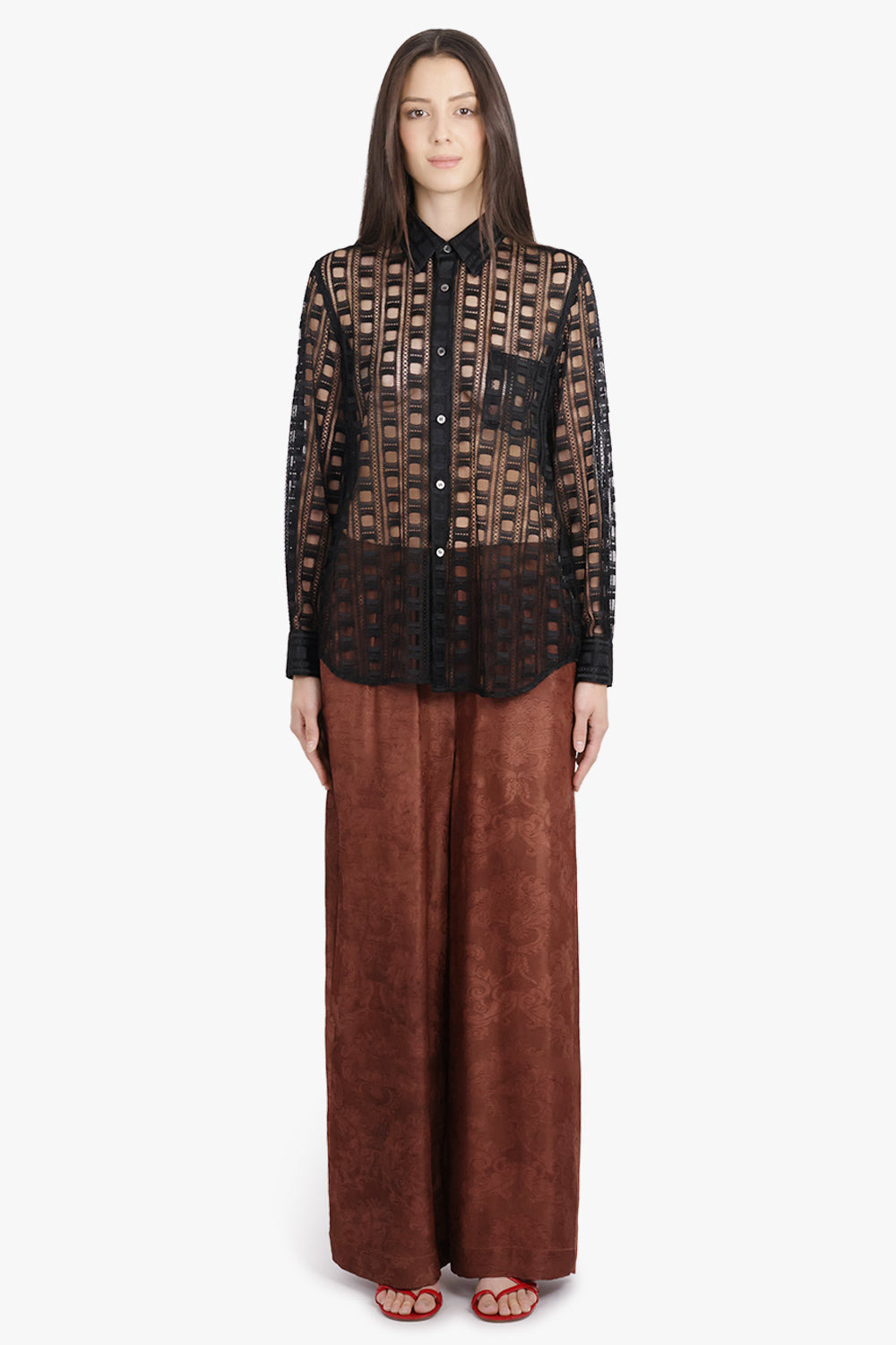POCKET DETAIL LACE L/S SHIRT | BLACK - 4