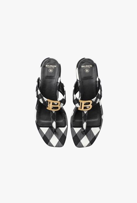 Leather and canvas Sofia sandals with a black and white gingham print - 4