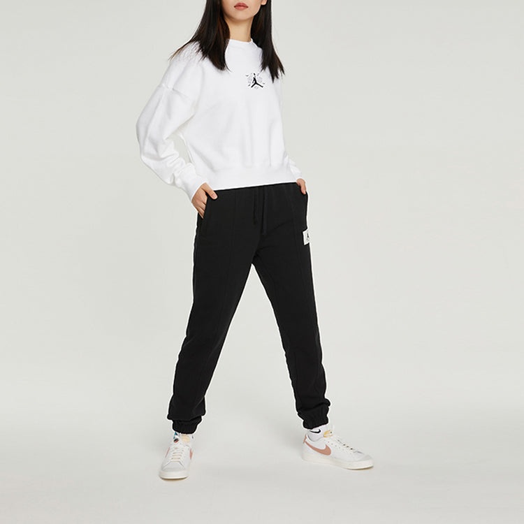 (WMNS) Jordan Solid Color Embroidered Round Neck Long Sleeves White Hoodie DQ0864-100 - 3