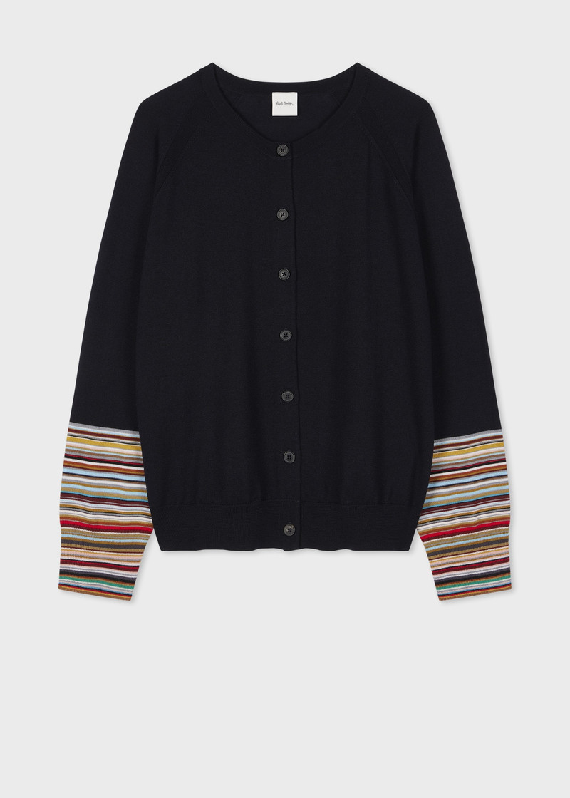Women's Navy 'Signature Stripe' Cuff Cardigan - 1